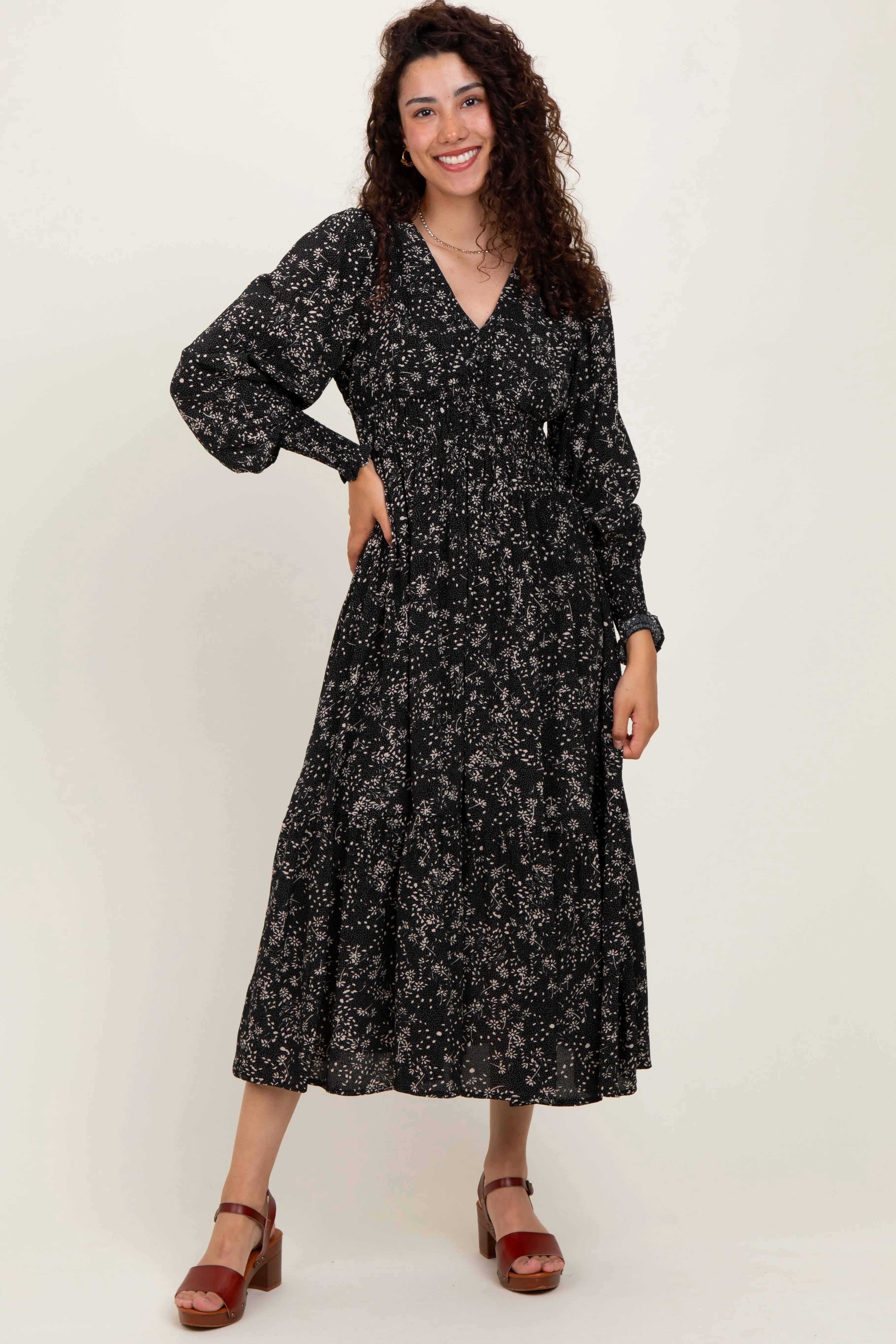 Black Floral Button Maxi Dress sold by Pinkblush