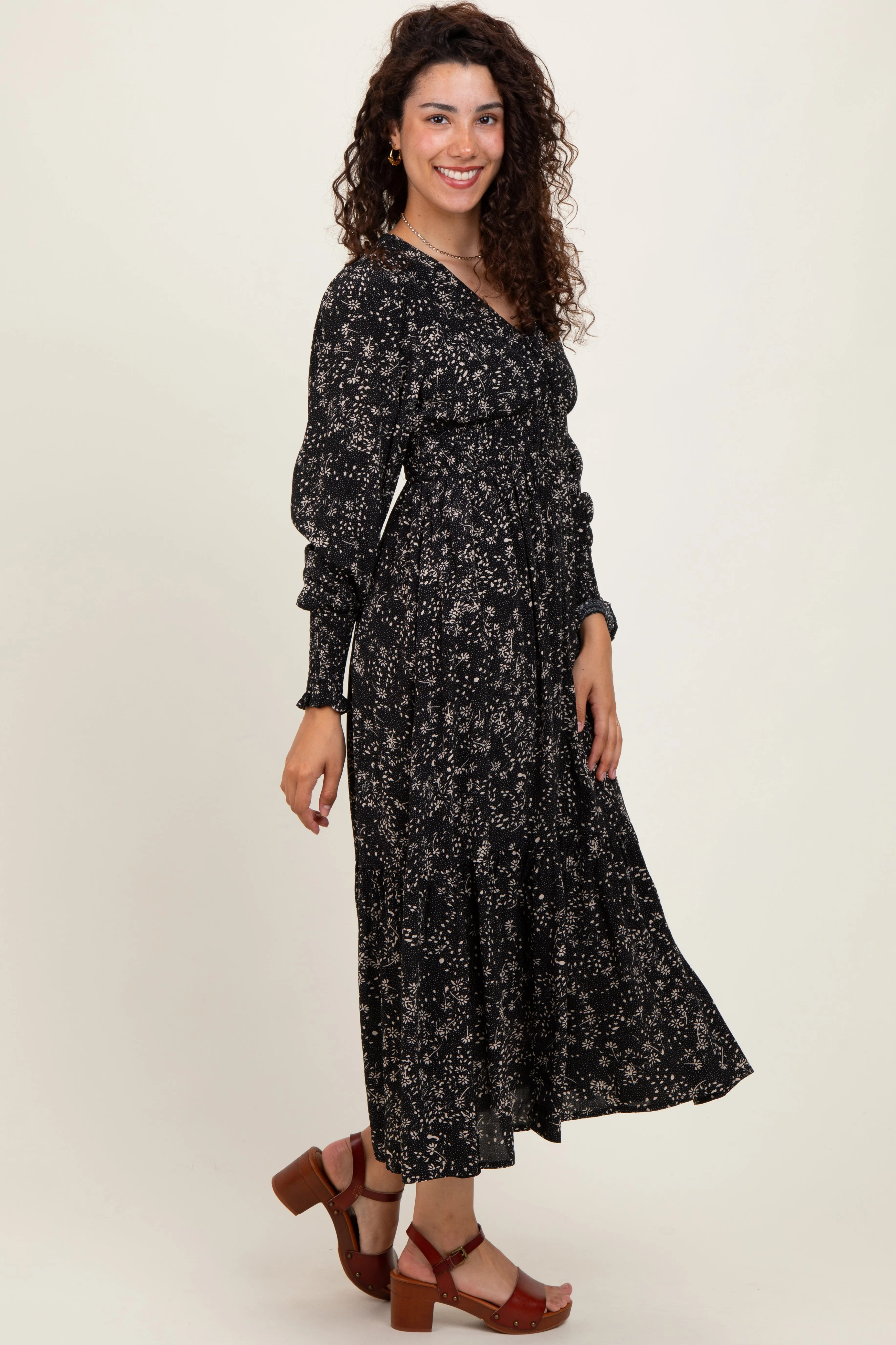 Black Floral Button Maxi Dress sold by Pinkblush product image thumbnail 2
