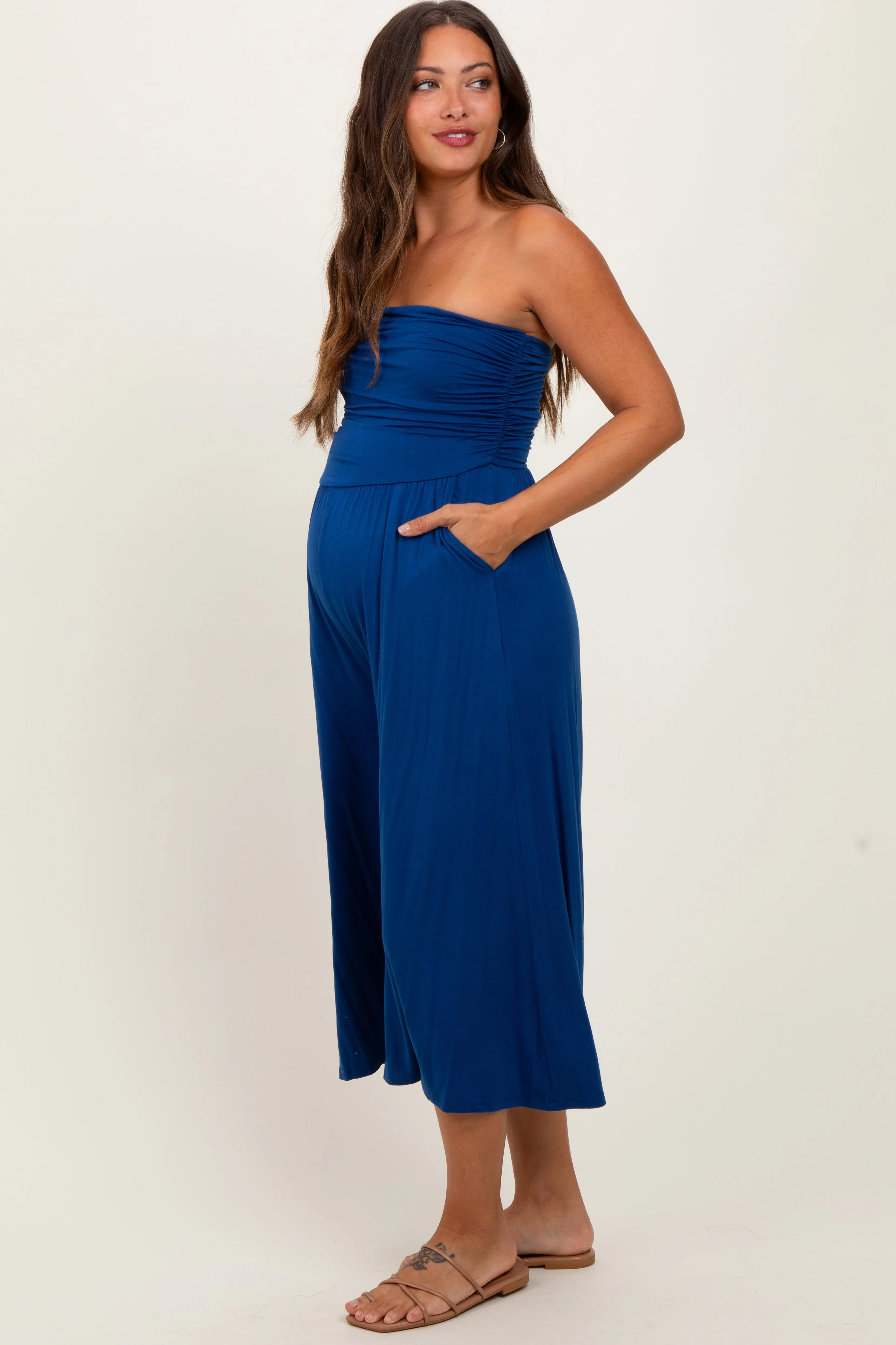 Navy Double Layered Strapless Tube Top Maternity Jumpsuit sold by Pinkblush product image thumbnail 3