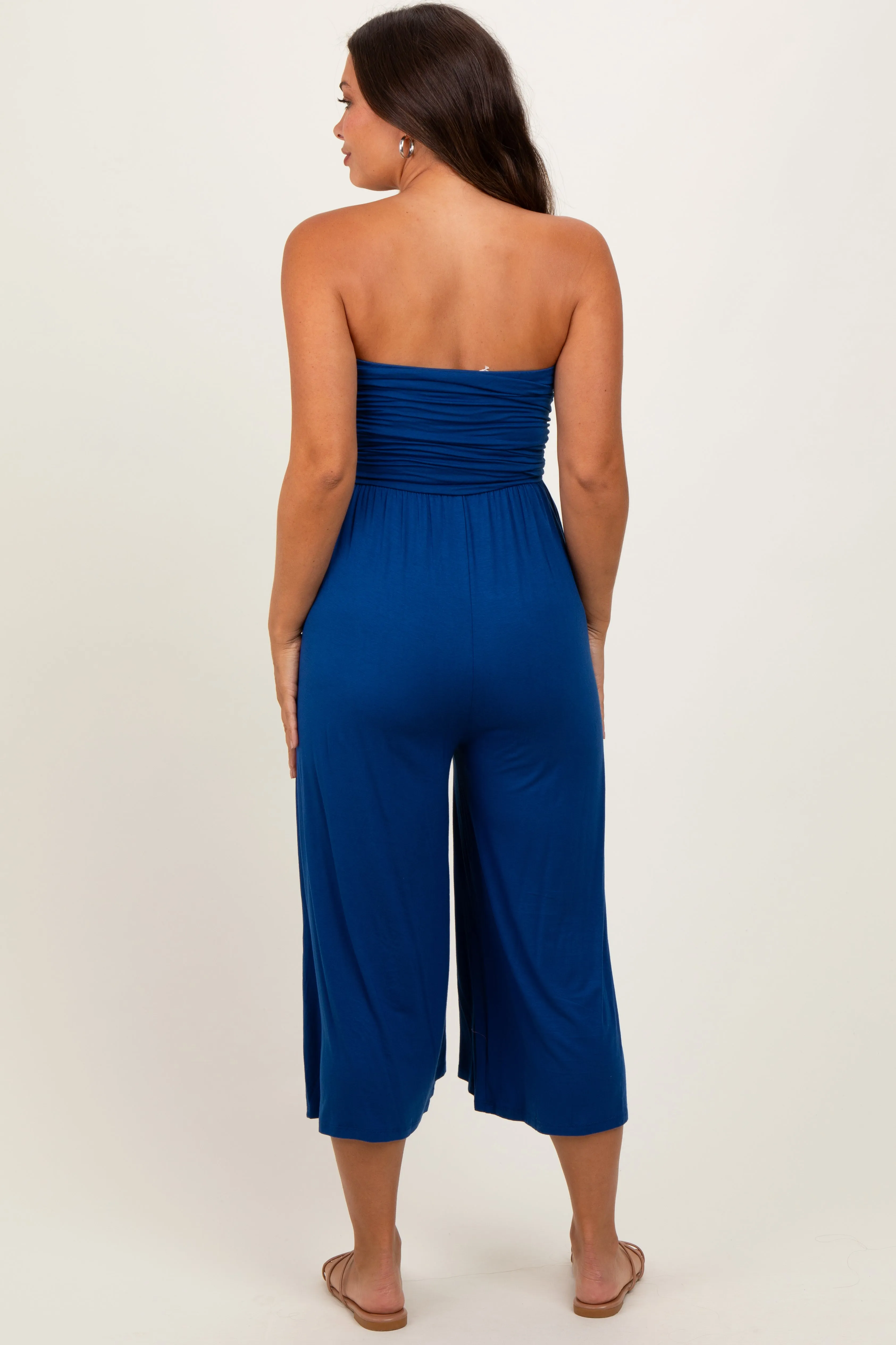 Navy Double Layered Strapless Tube Top Maternity Jumpsuit sold by Pinkblush product image thumbnail 4