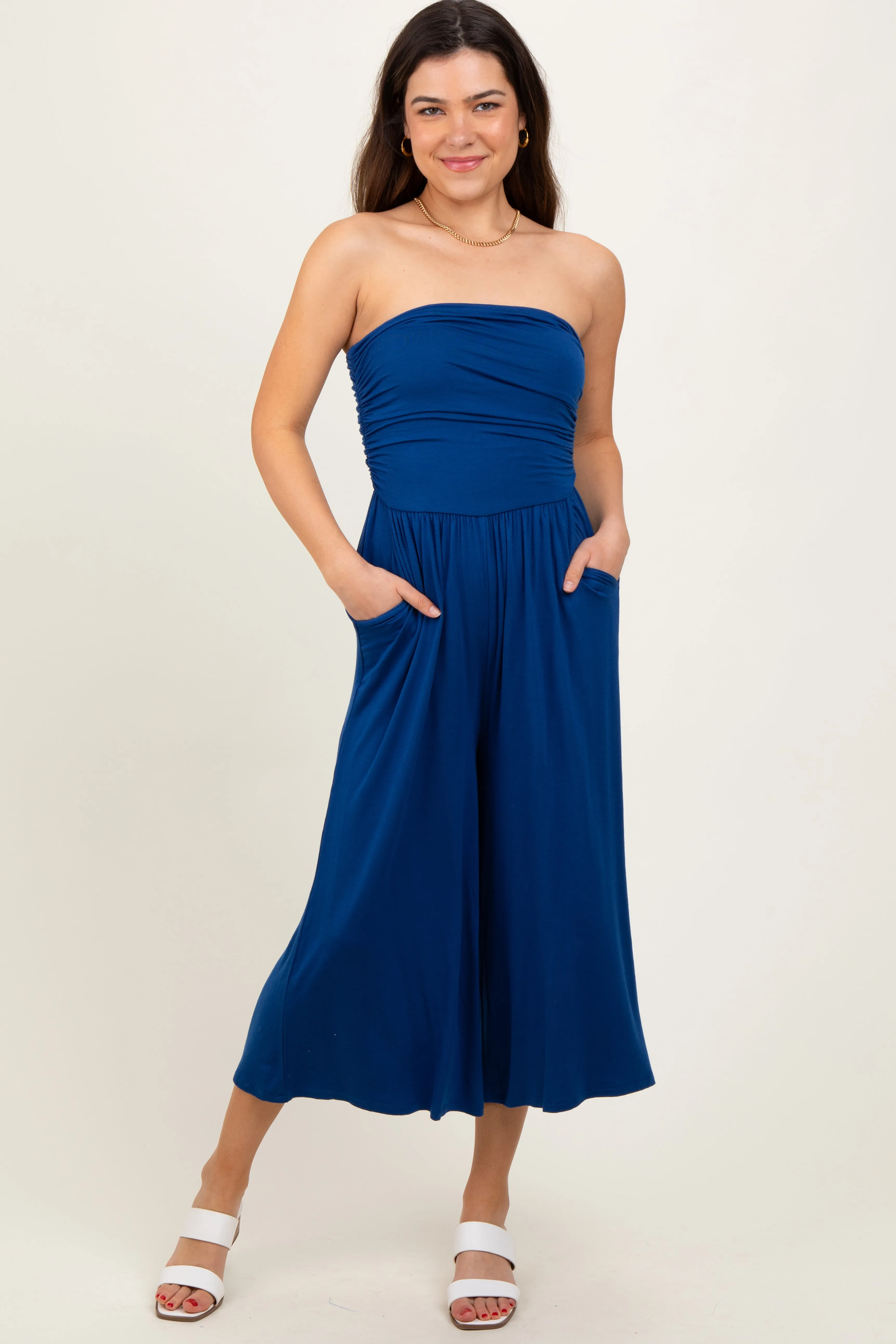 Navy Double Layered Strapless Tube Top Maternity Jumpsuit sold by Pinkblush product image thumbnail 5