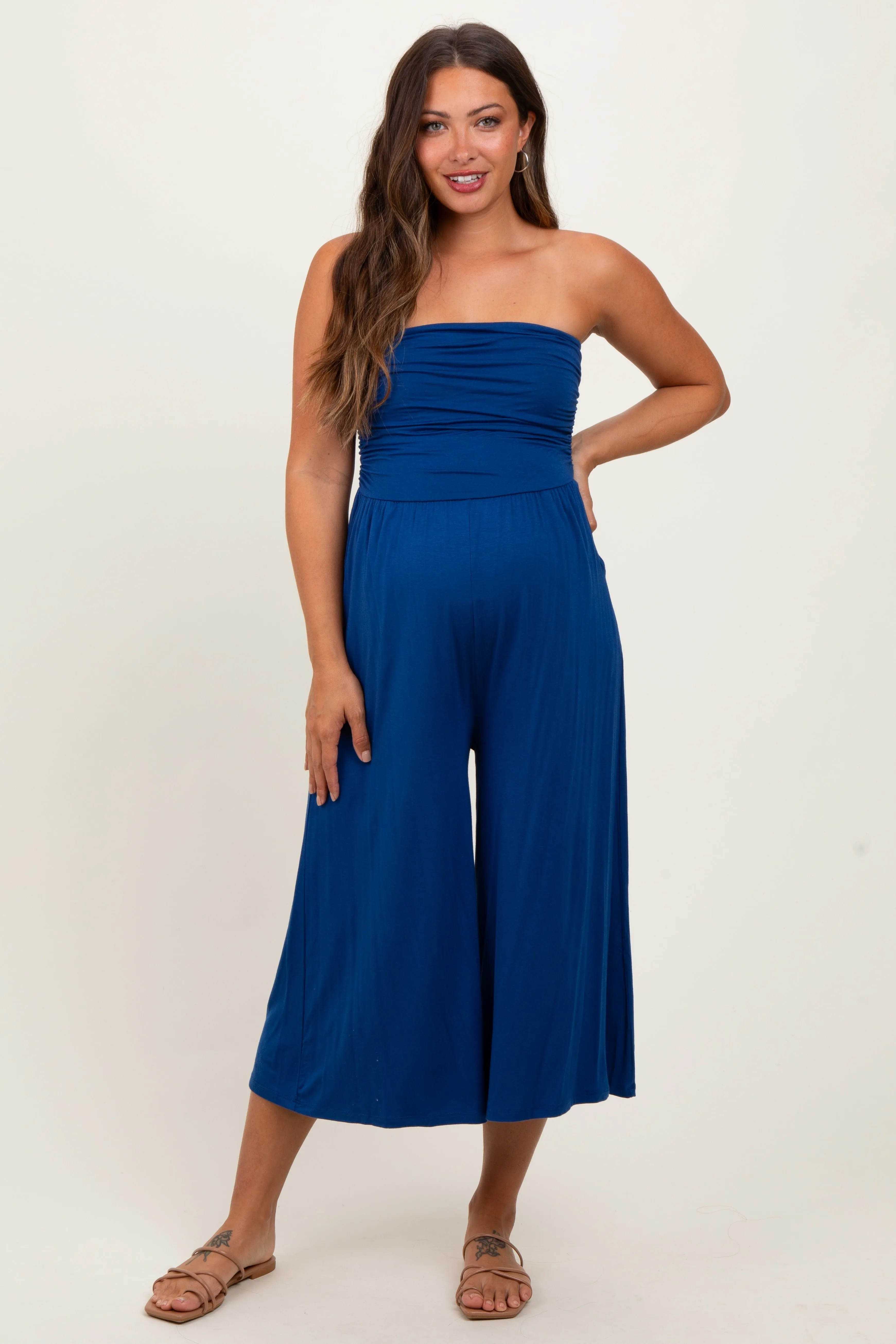Navy Double Layered Strapless Tube Top Maternity Jumpsuit sold by Pinkblush product image thumbnail 2