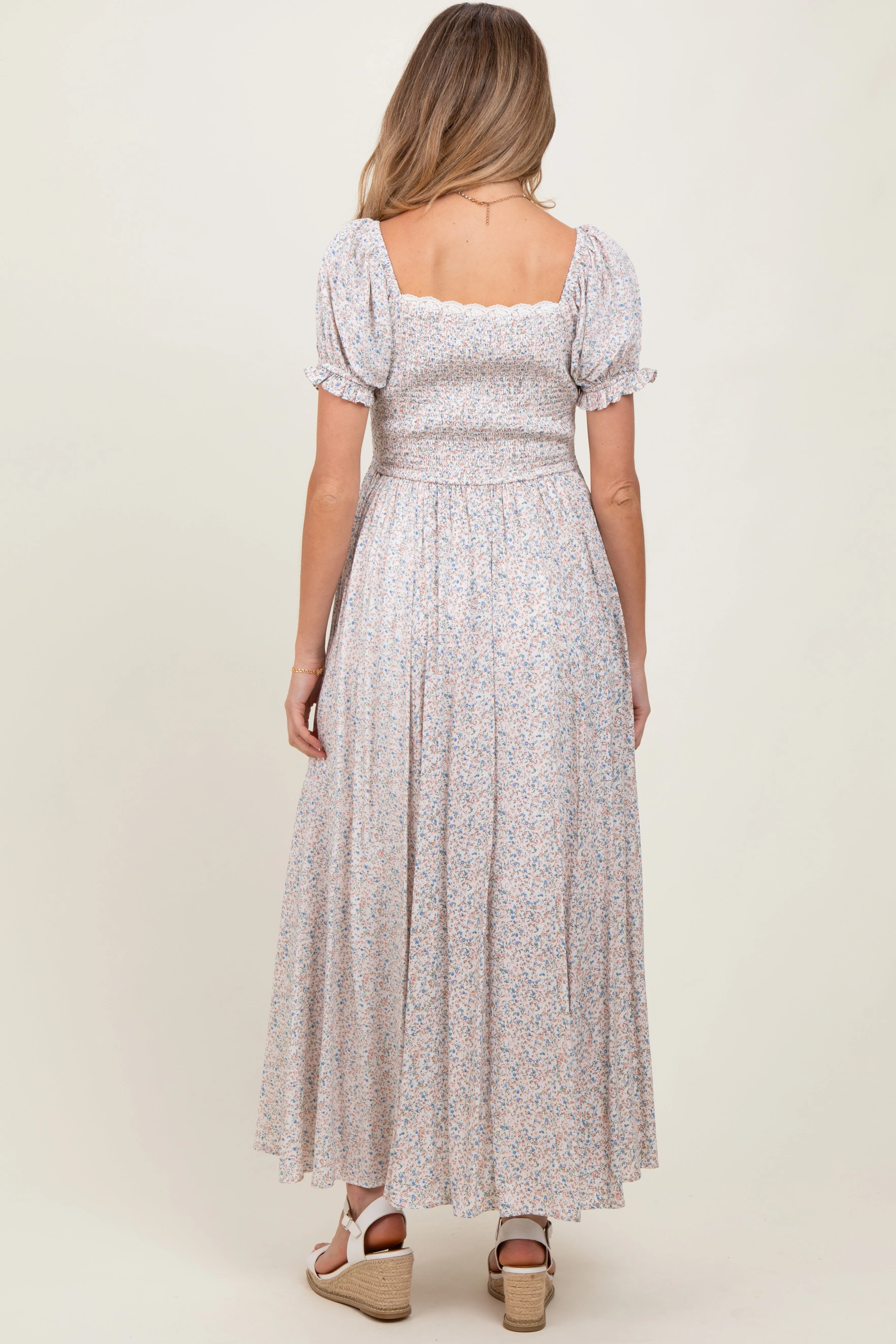 Cream Floral Lace Trim Maternity Maxi Dress sold by Pinkblush product image thumbnail 2