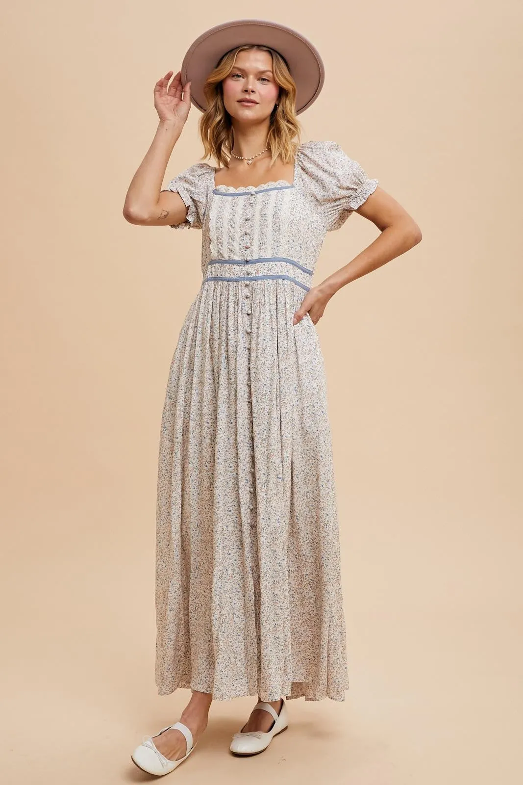 Cream Floral Lace Trim Maternity Maxi Dress sold by Pinkblush product image thumbnail 3