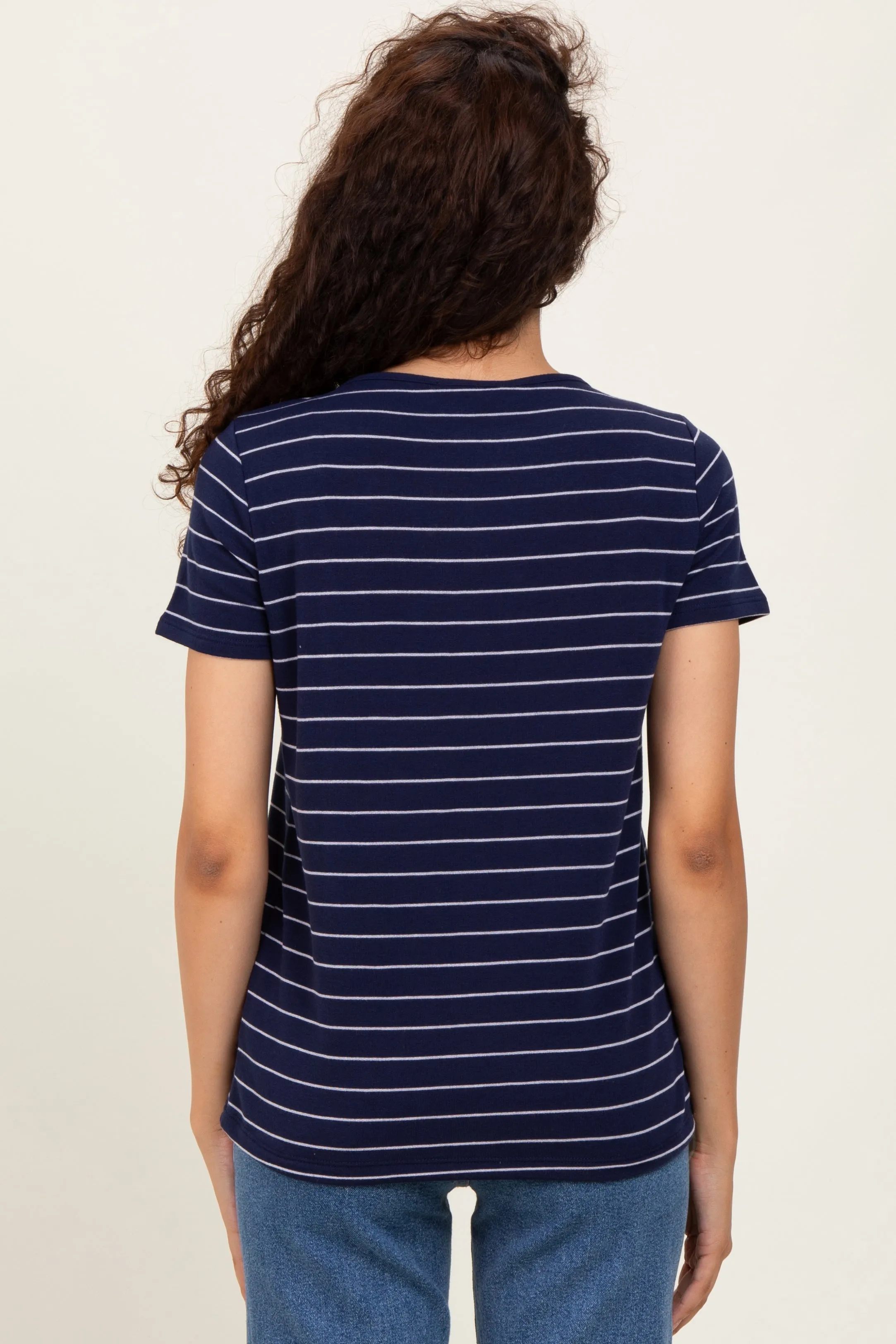 Navy Striped Button Shoulder Detail Top sold by Pinkblush product image thumbnail 3