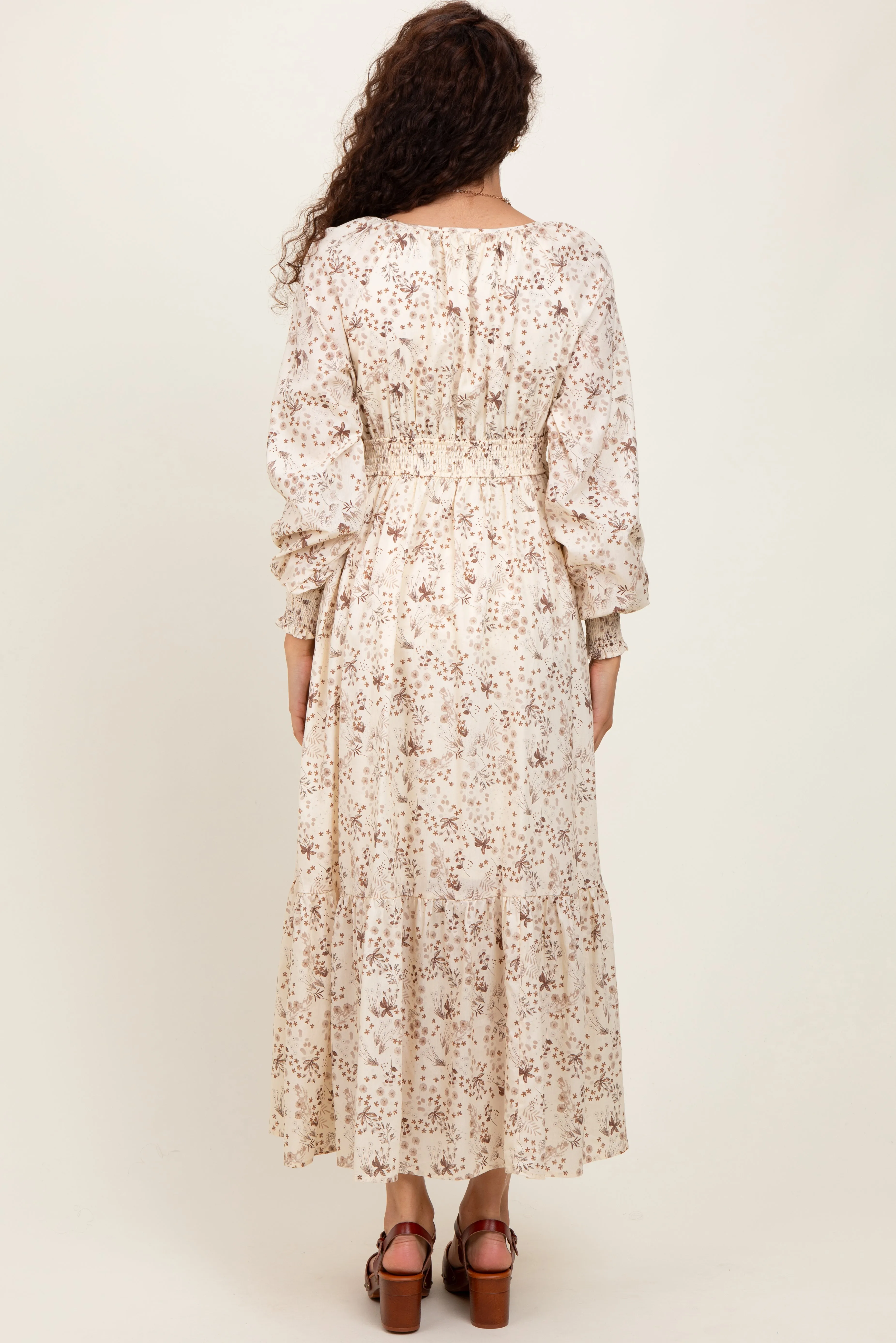 Cream Raglan Sleeve Floral Button Maxi Dress sold by Pinkblush product image thumbnail 3