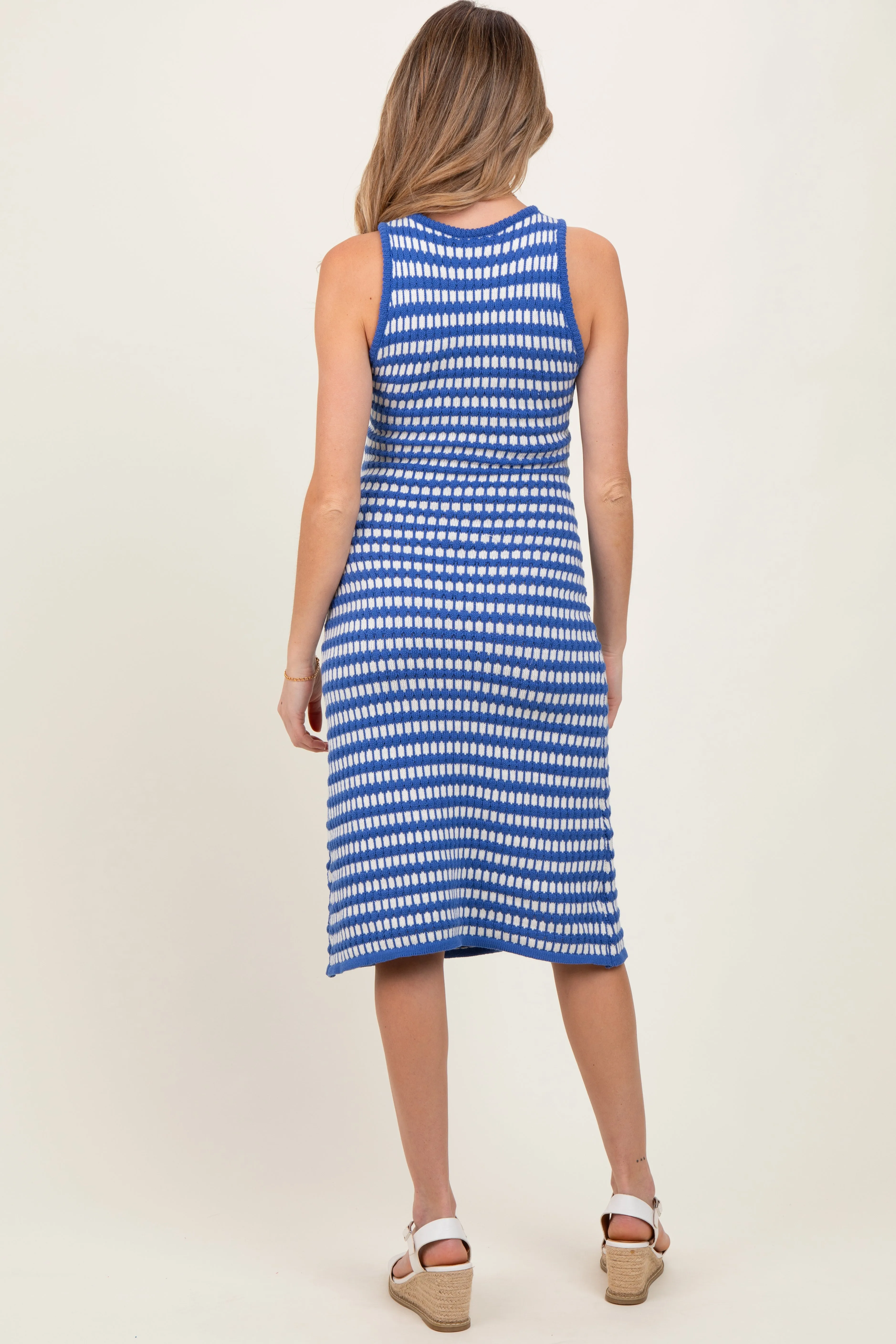 Blue-White Stripe Sleeveless Round Neck Knit Maternity Midi Dress sold by Pinkblush product image thumbnail 4