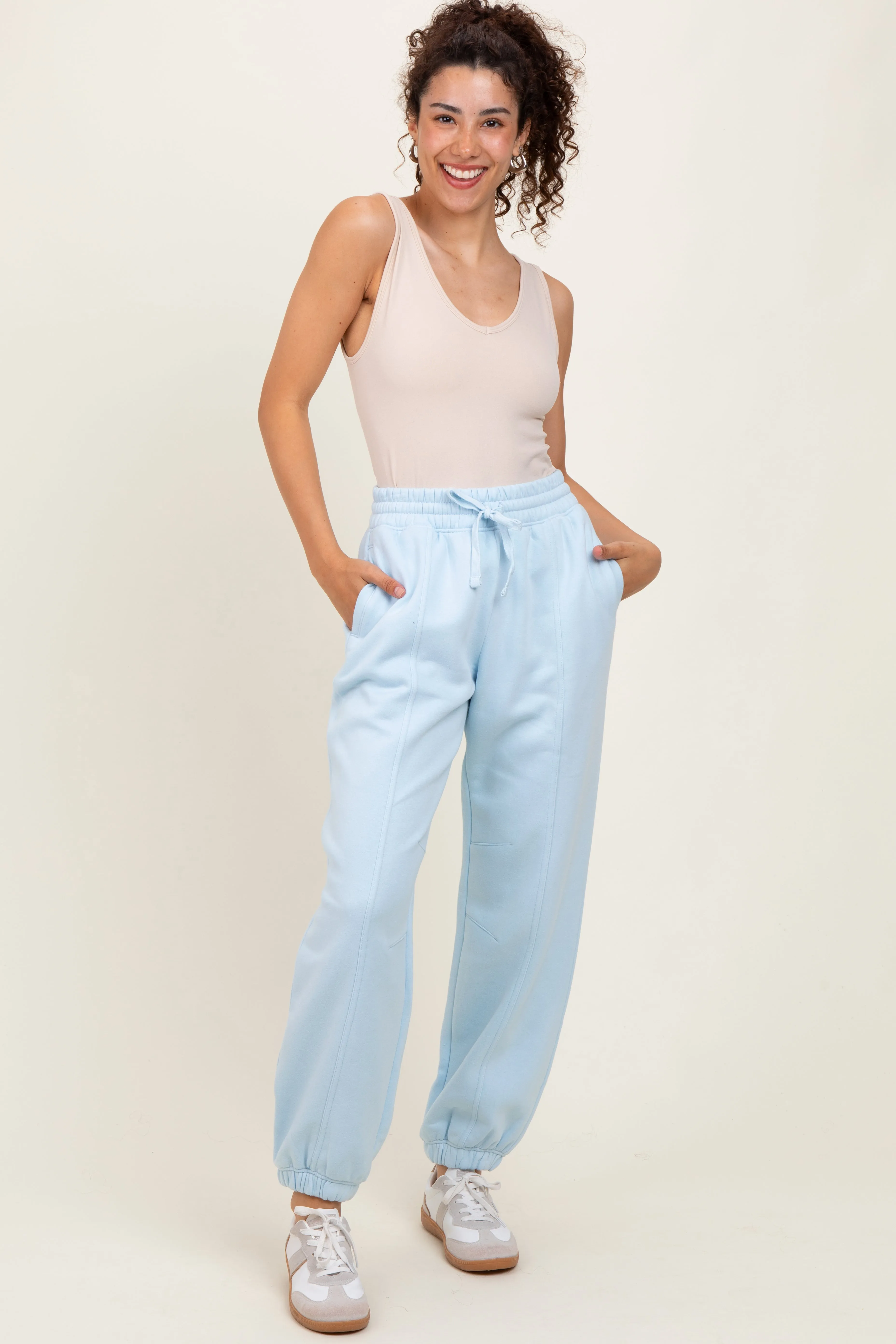 Light Blue Drawstring Relaxed Fit Sweatpants sold by Pinkblush