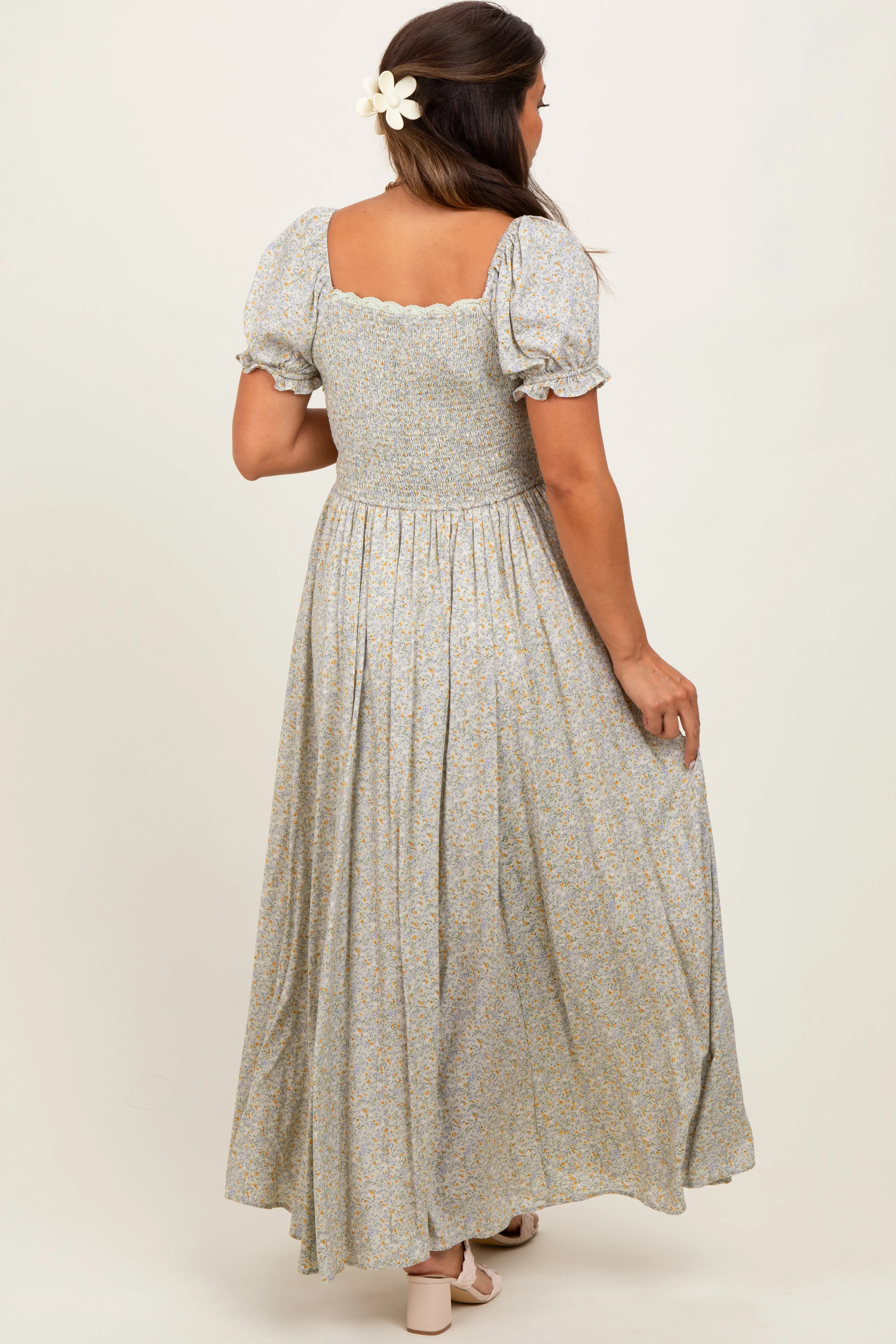 Light Olive Floral Lace Trim Maternity Maxi Dress sold by Pinkblush product image thumbnail 3