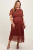Rust Printed Sash Tie Pleated Maternity Plus Midi Dress sold by Pinkblush