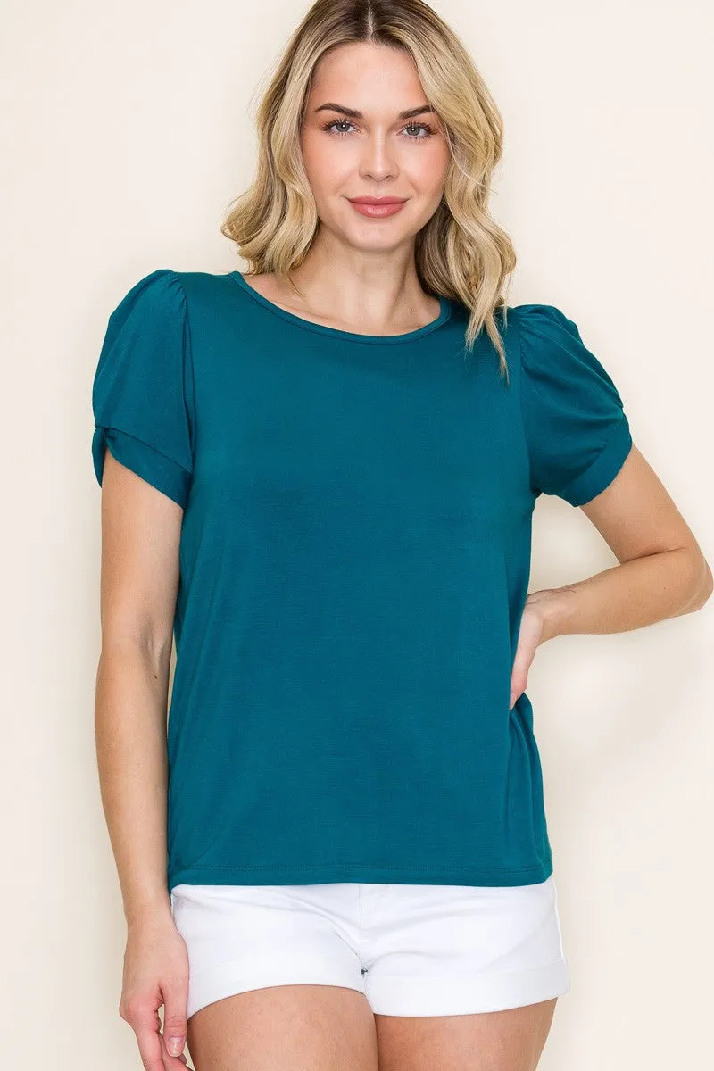 Teal Twisted Short Sleeve Top sold by Pinkblush