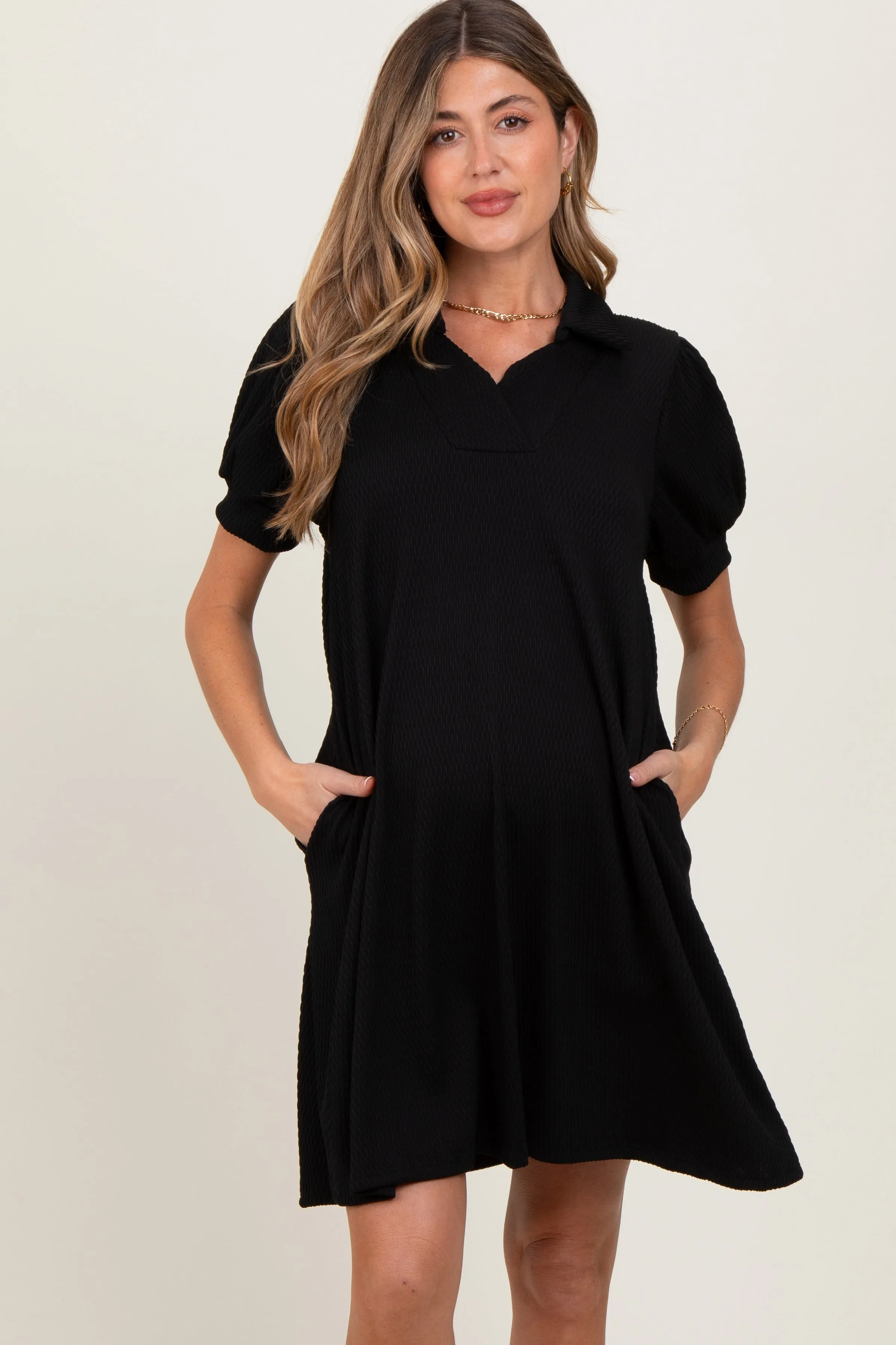 Black Textured Maternity Polo Dress sold by Pinkblush product image thumbnail 2