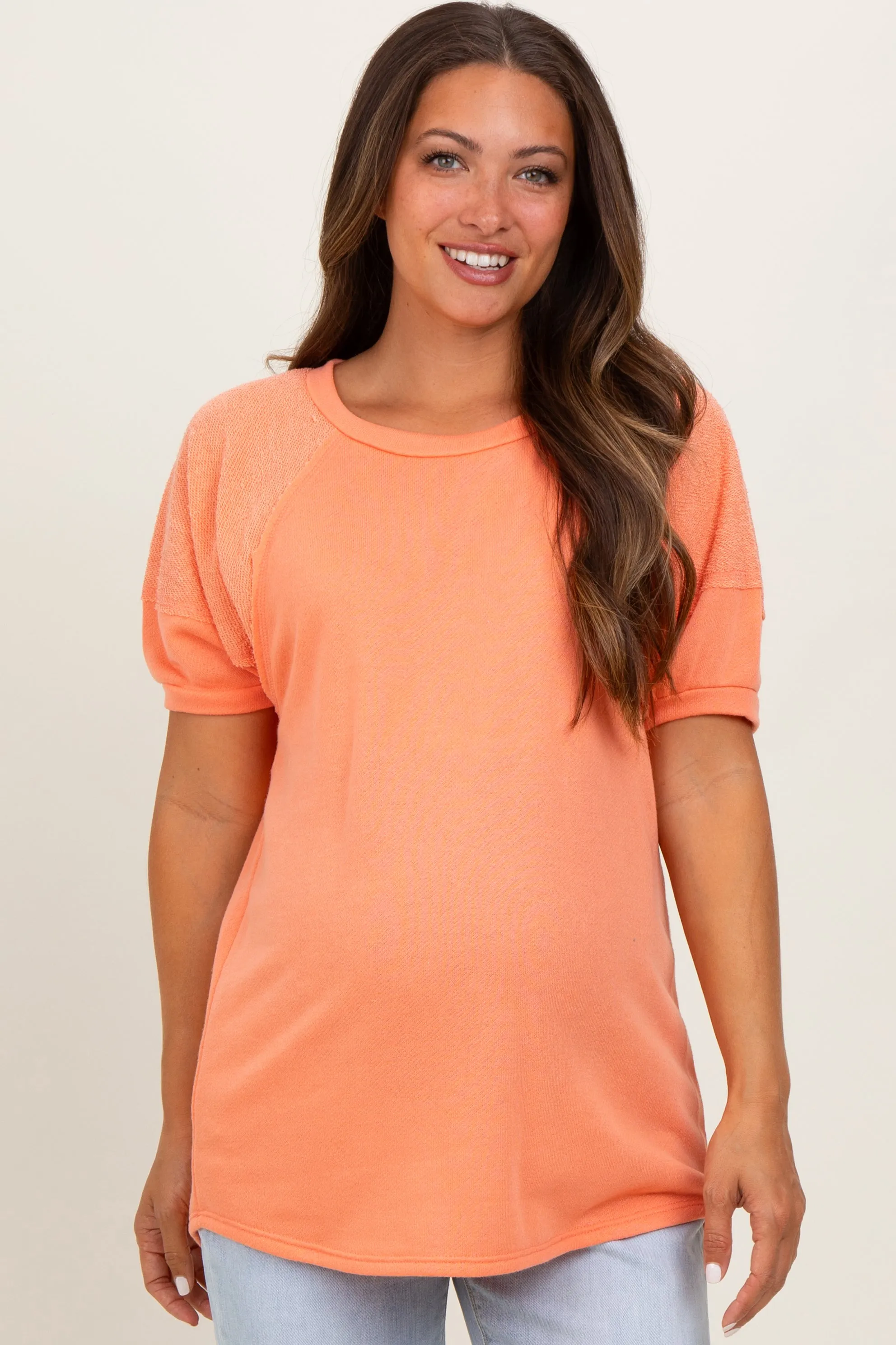 Orange Terry Contrast Maternity Short Sleeve Top sold by Pinkblush