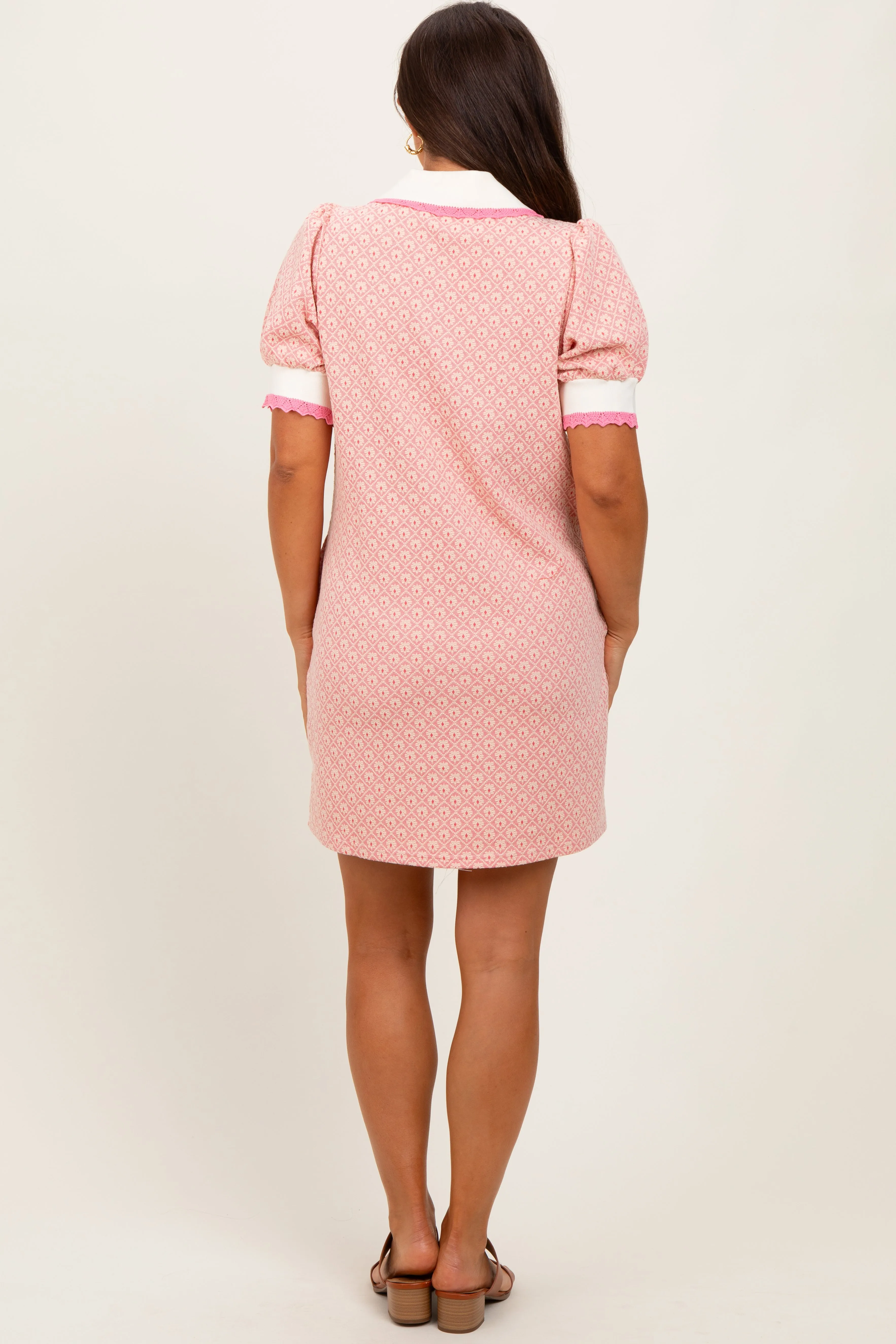 Pink Diamond Print Crochet Trim Maternity Polo Dress sold by Pinkblush product image thumbnail 4