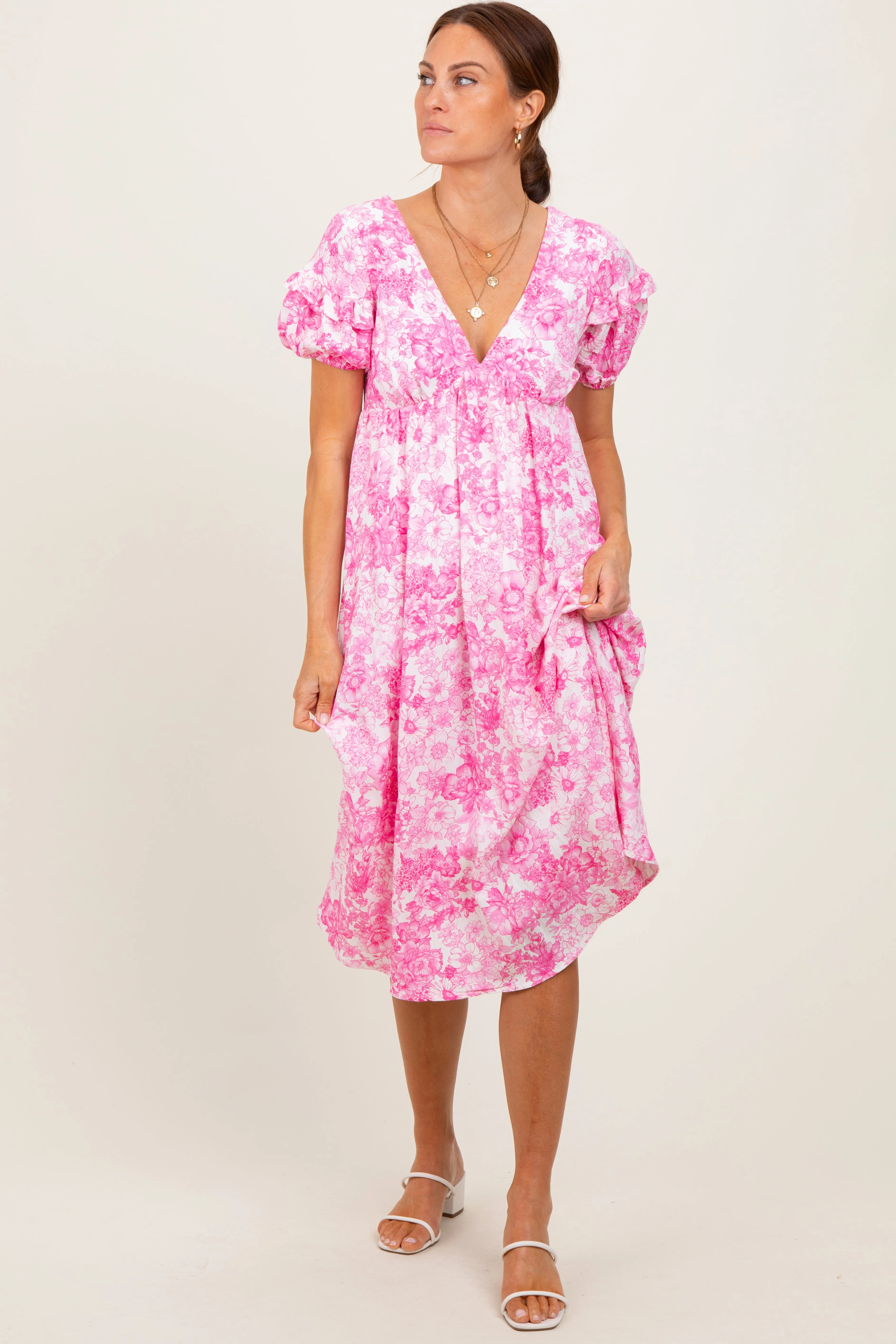 Pink Floral Woven Short Sleeve Maternity Mini Dress sold by Pinkblush product image thumbnail 3