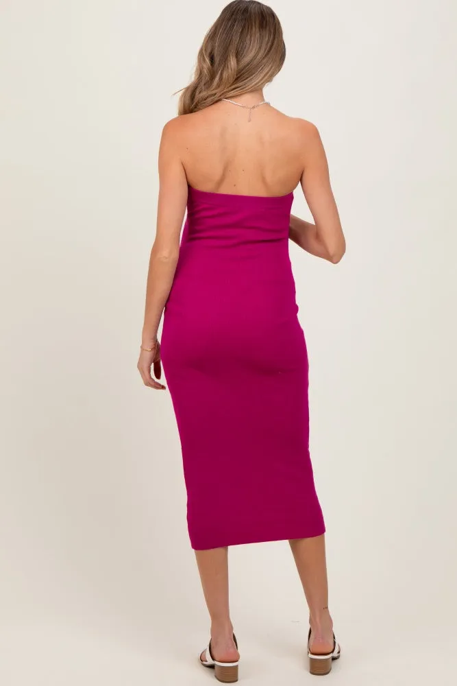 Magenta Fitted Tube Knit Maternity Midi Dress sold by Pinkblush product image thumbnail 3