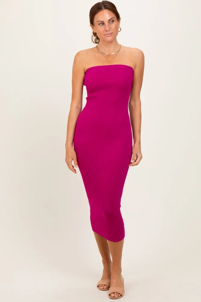 Magenta Fitted Tube Knit Maternity Midi Dress sold by Pinkblush product image thumbnail 4