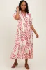 Pink Leaf Print Scallop Trim Maternity Midi Shirt Dress sold by Pinkblush