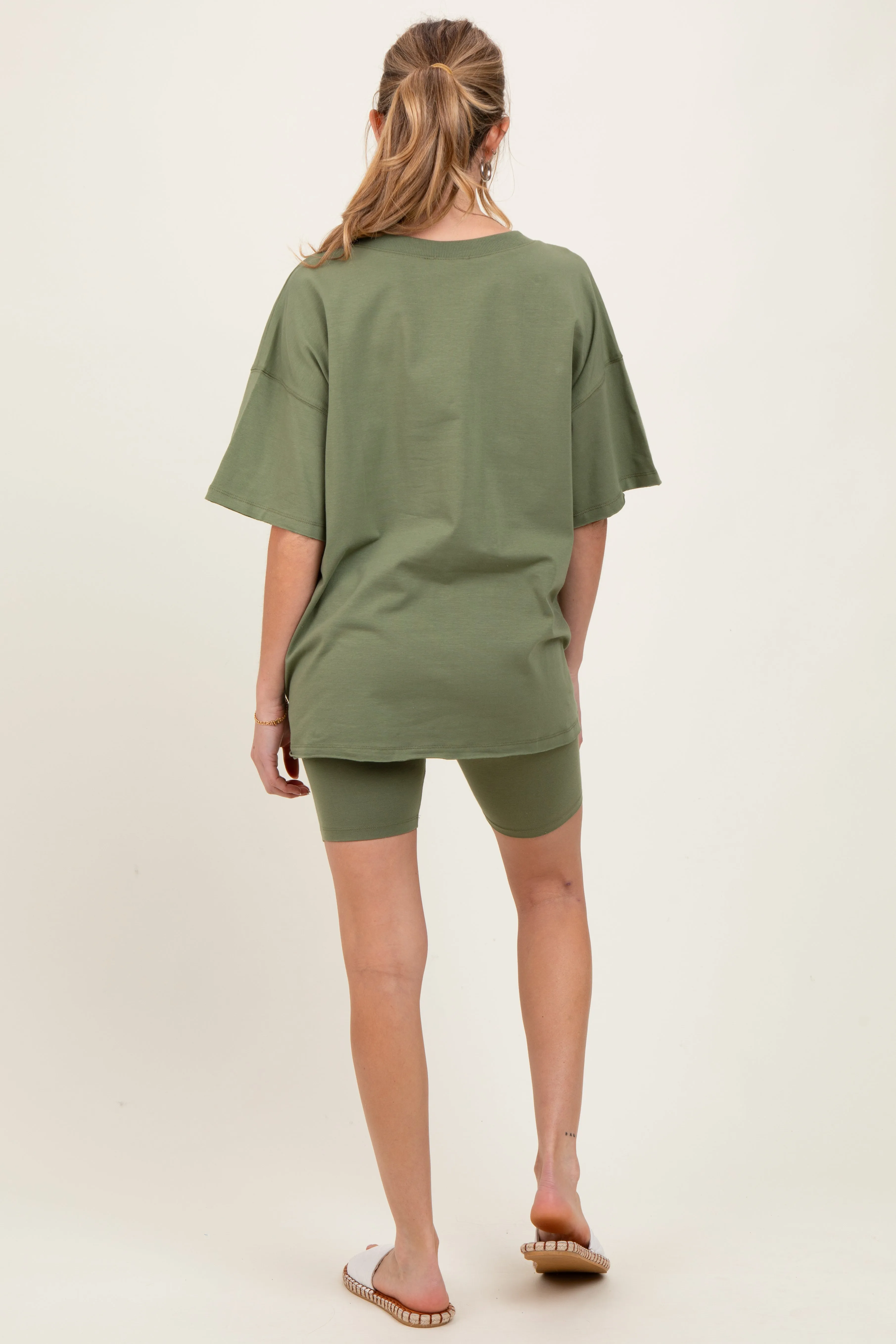 Olive Oversized V-Neck Biker Short Maternity Set sold by Pinkblush product image thumbnail 3