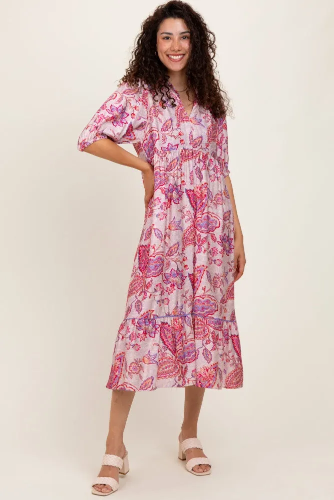 Pink Paisley Collared Ruffle Hem Midi Dress sold by Pinkblush product image thumbnail 2