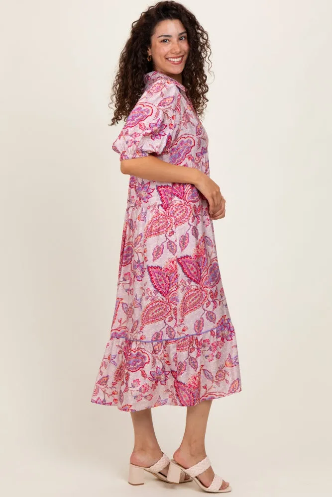Pink Paisley Collared Ruffle Hem Midi Dress sold by Pinkblush product image thumbnail 3