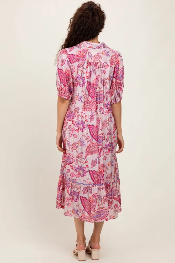 Pink Paisley Collared Ruffle Hem Midi Dress sold by Pinkblush product image thumbnail 4