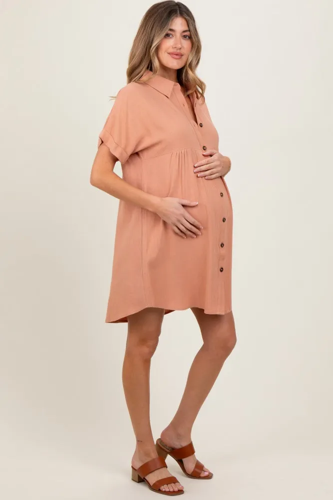Peach Dolman Sleeve Linen Maternity Shirt Dress sold by Pinkblush product image thumbnail 3