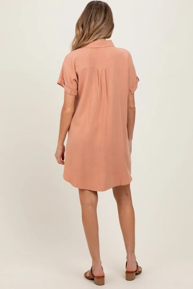 Peach Dolman Sleeve Linen Maternity Shirt Dress sold by Pinkblush product image thumbnail 4