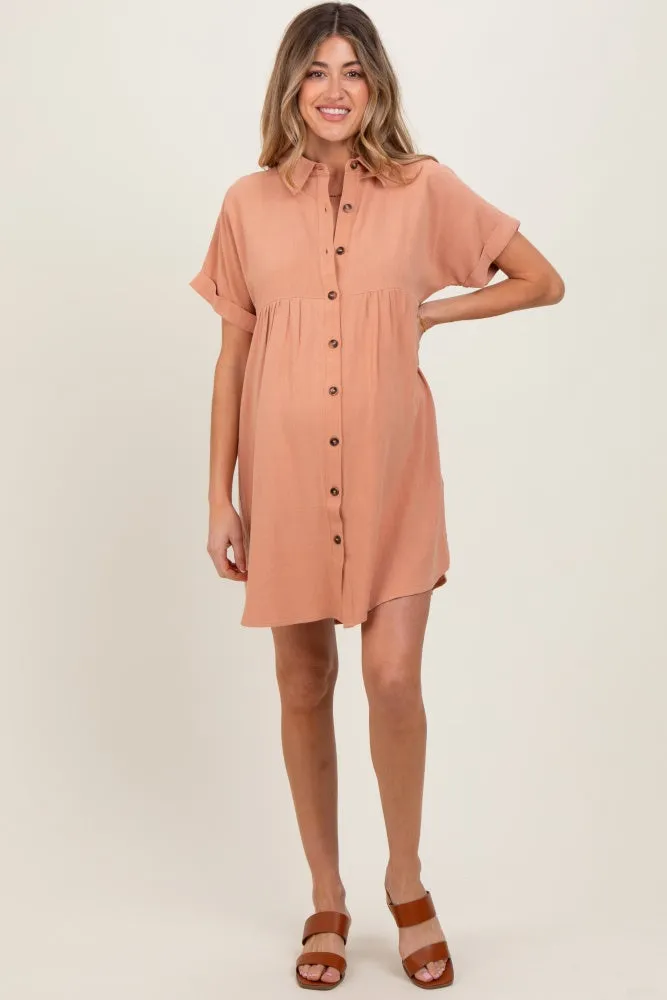 Peach Dolman Sleeve Linen Maternity Shirt Dress sold by Pinkblush product image thumbnail 2
