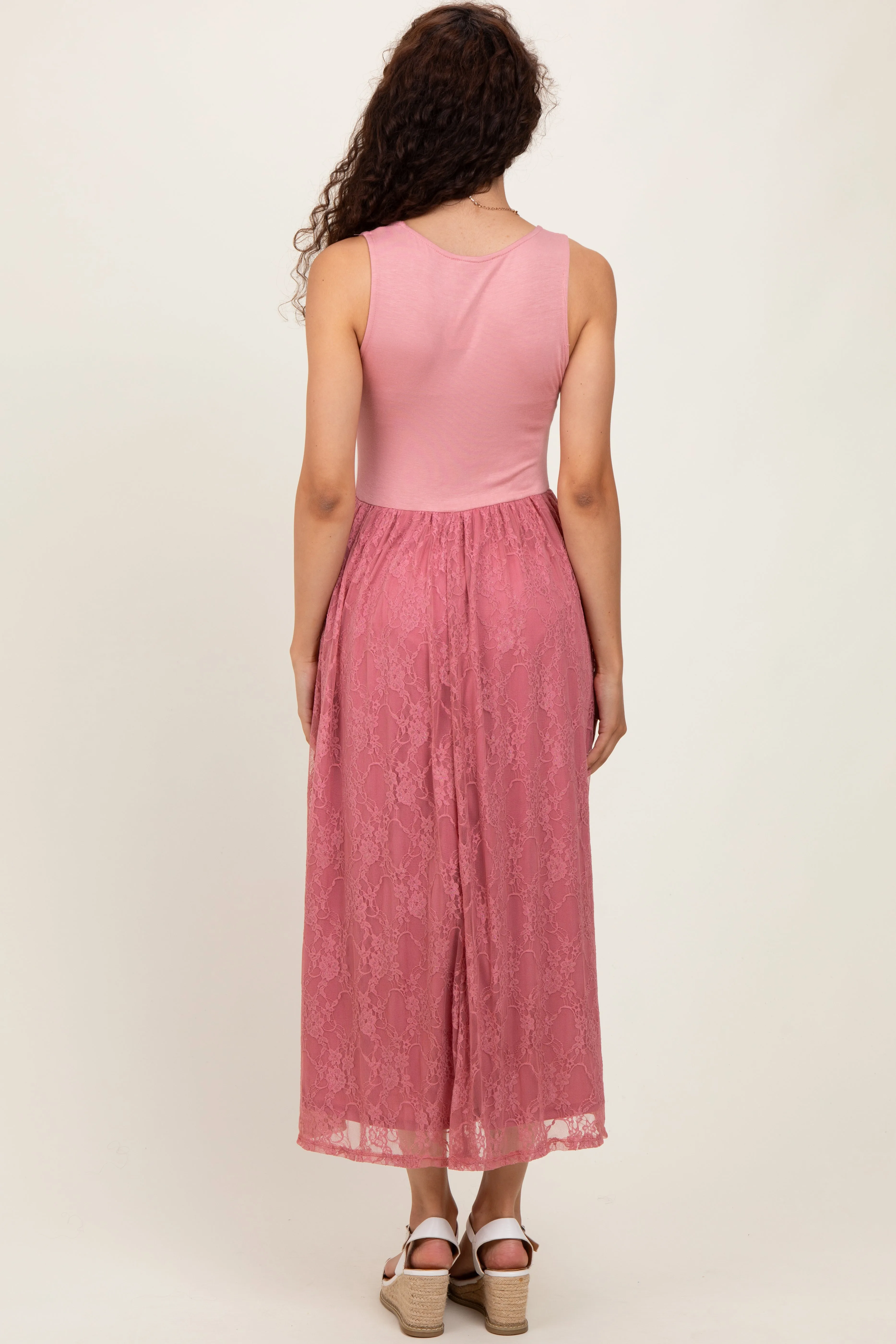 Mauve Solid Tank Top Lace Skirt Midi Dress sold by Pinkblush product image thumbnail 4