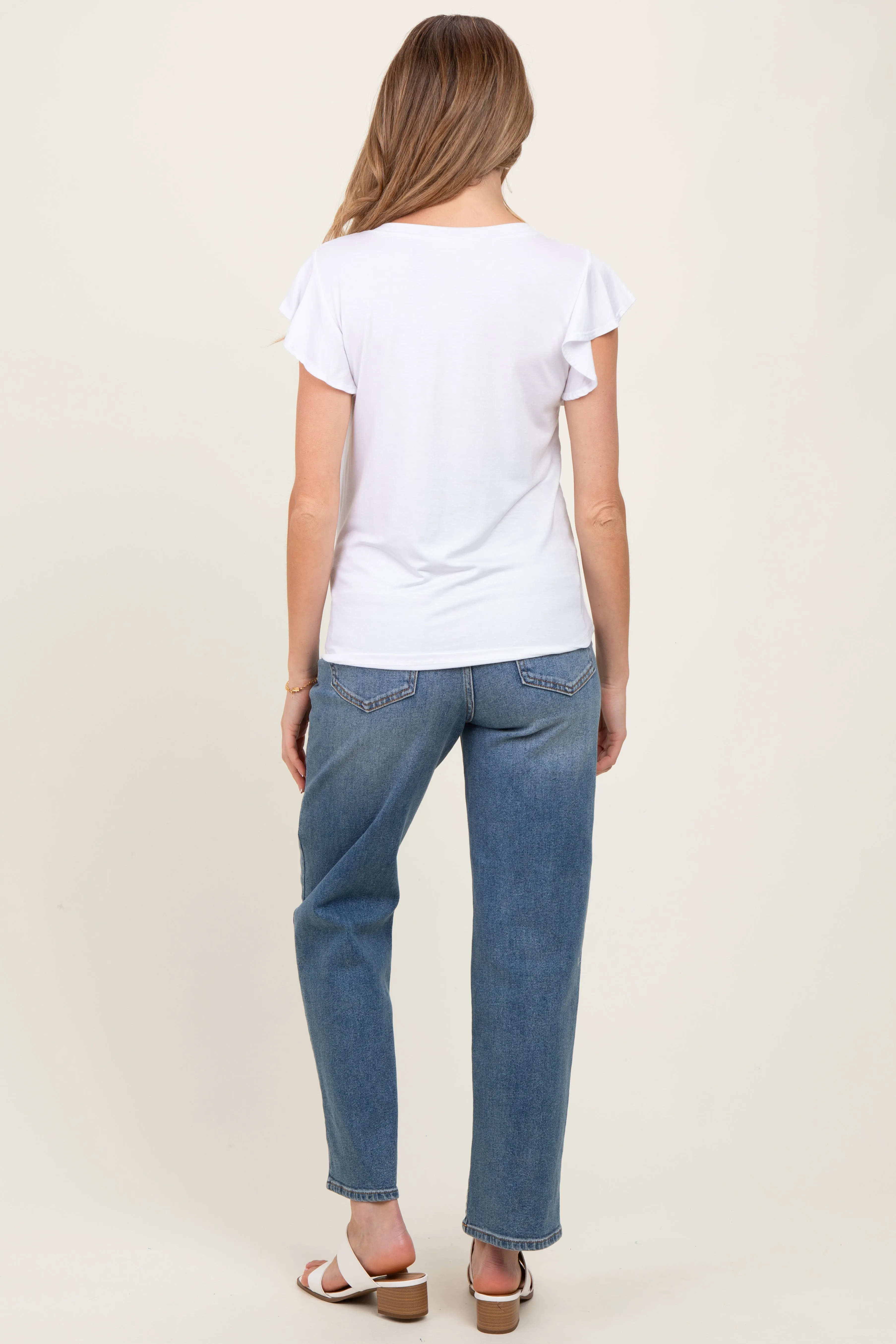 White Basic Short Flutter Sleeve Maternity Tee sold by Pinkblush product image thumbnail 3