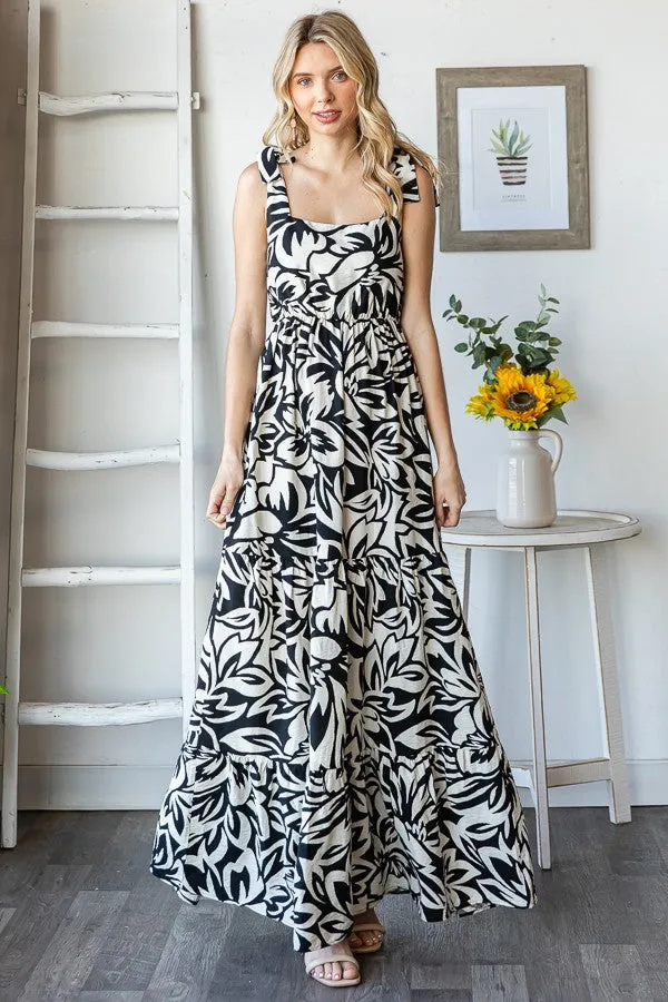 Black Floral Shoulder Tie Tiered Maxi Dress sold by Pinkblush product image thumbnail 2