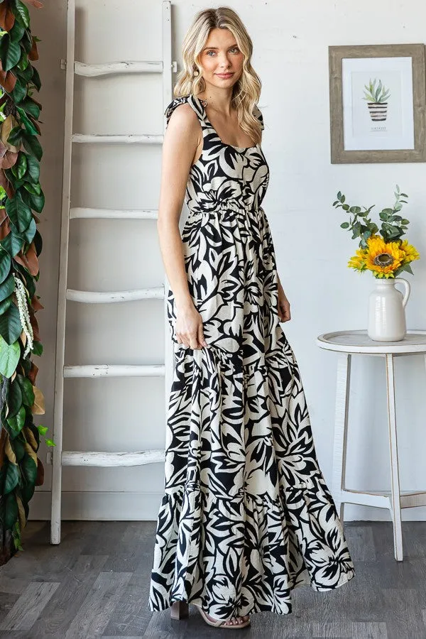 Black Floral Shoulder Tie Tiered Maxi Dress sold by Pinkblush product image thumbnail 3