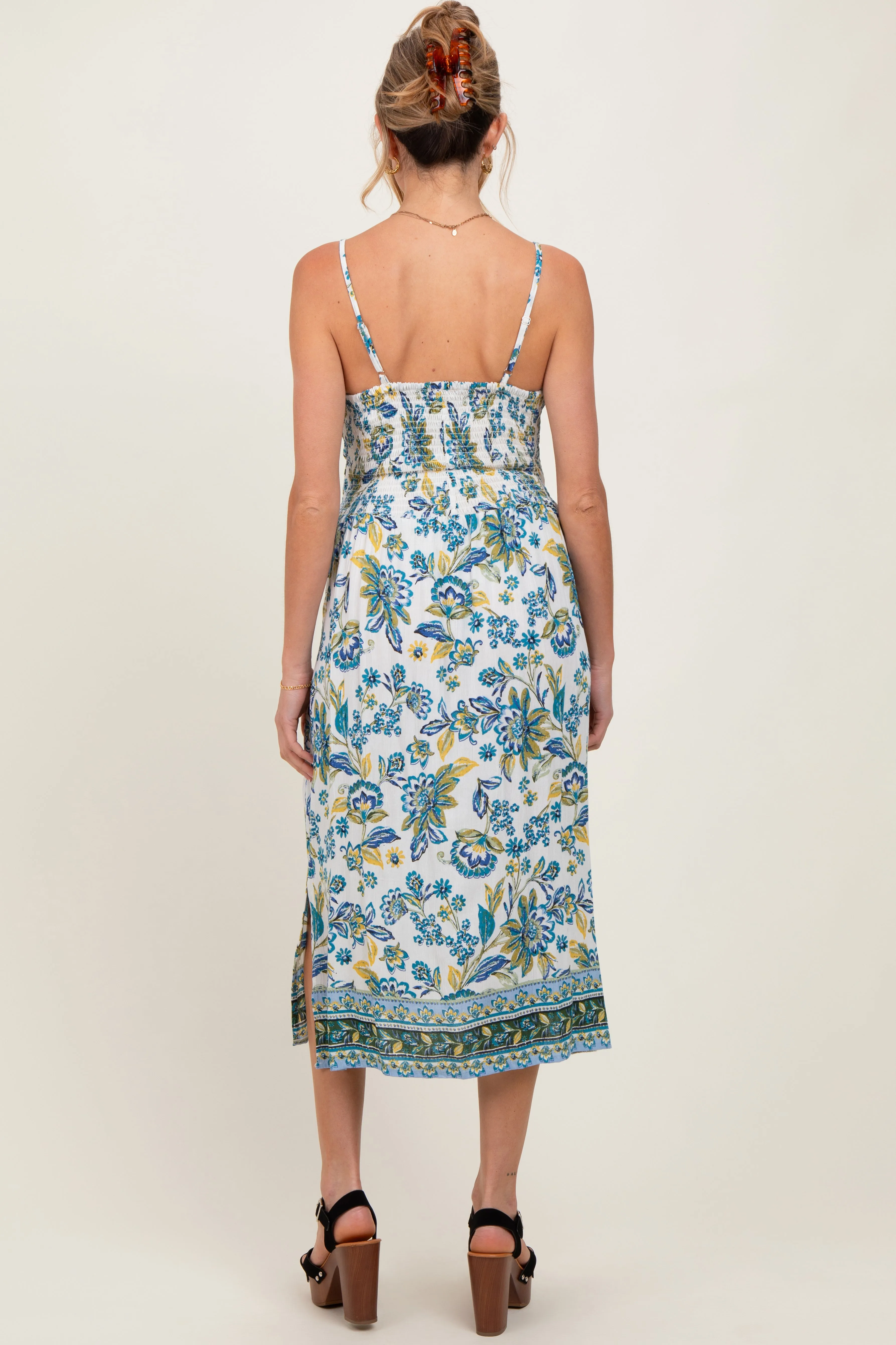 Blue Floral Border Print Cutout Maternity Midi Dress sold by Pinkblush product image thumbnail 3