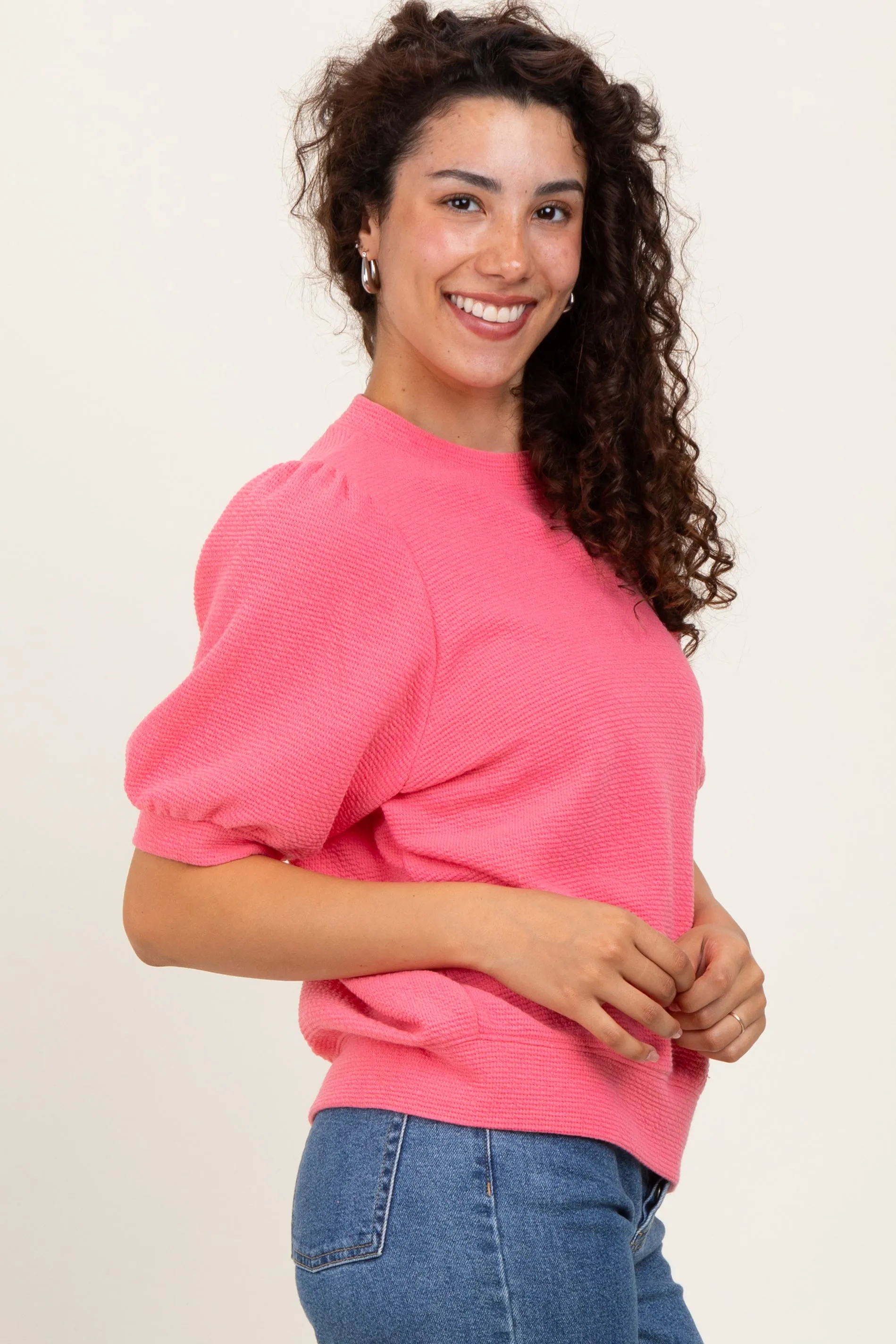 Pink Knit Puff Sleeve Top sold by Pinkblush product image thumbnail 2