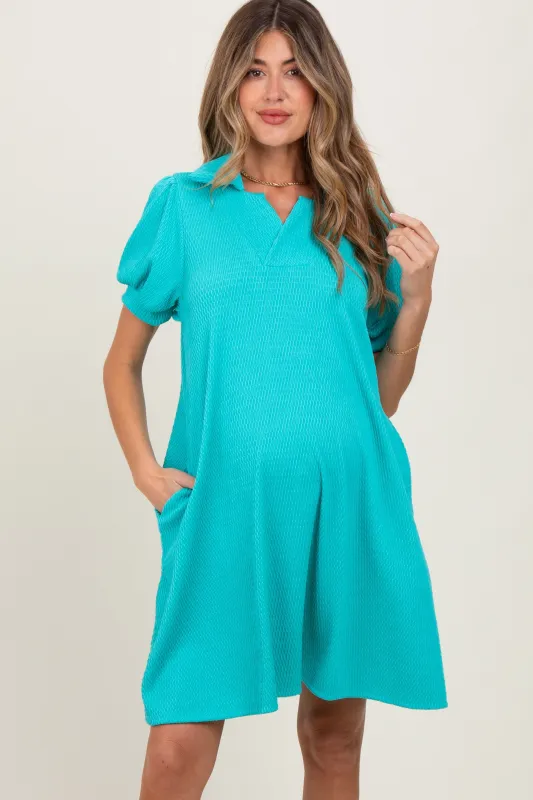 Turquoise Textured Maternity Polo Dress sold by Pinkblush