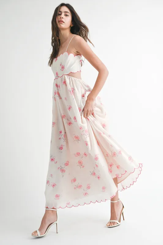 Pink Floral Scallop Edge Back Cutout Maxi Dress sold by Pinkblush