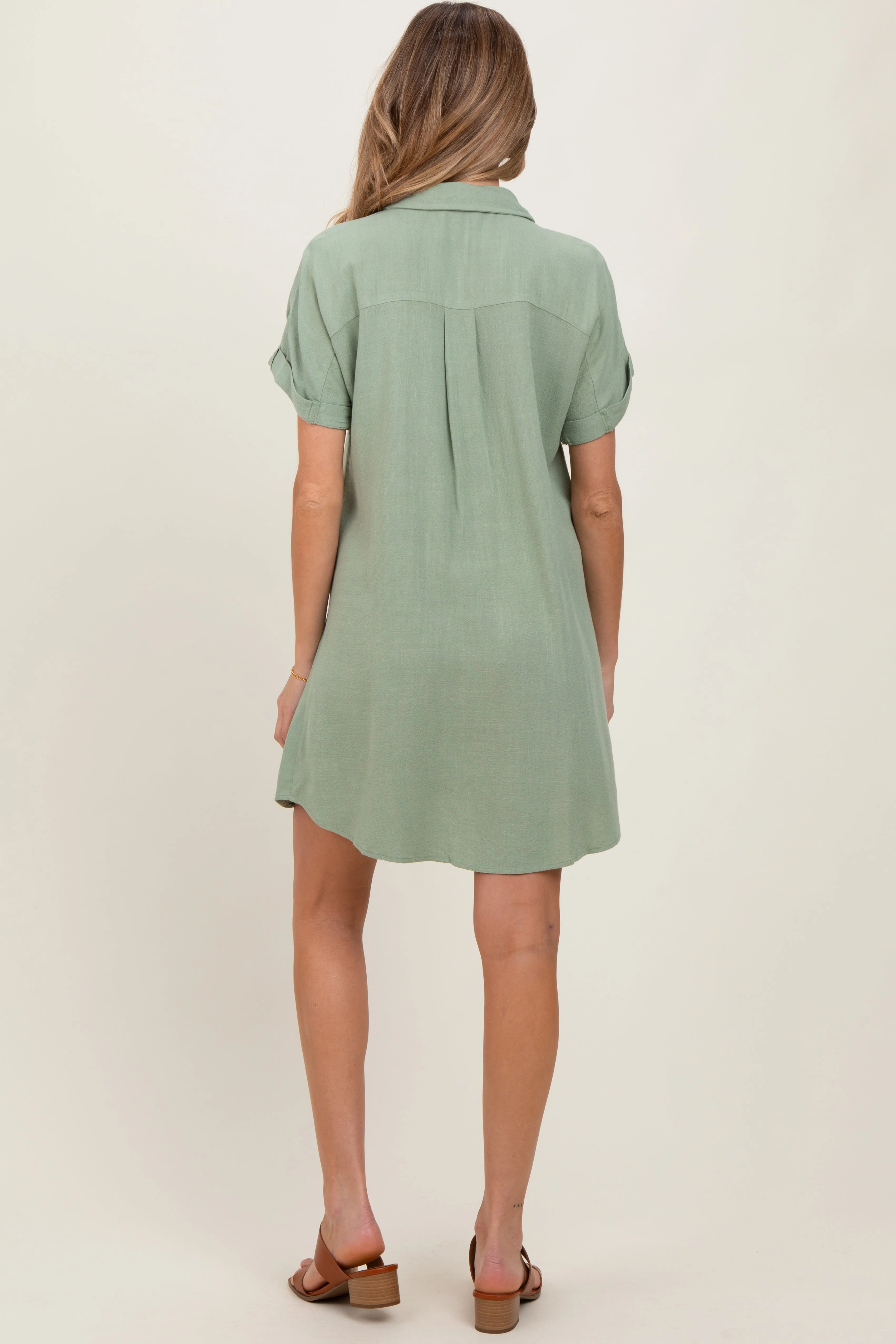 Sage Dolman Sleeve Linen Maternity Shirt Dress sold by Pinkblush product image thumbnail 3