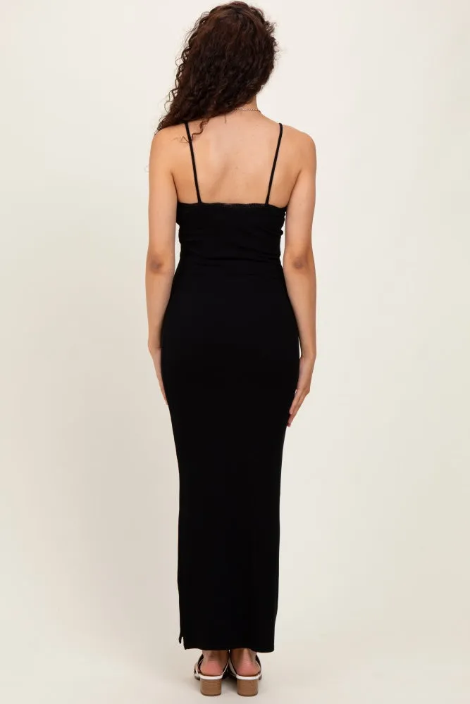 Black Lace Trim Side Slit Maxi Dress sold by Pinkblush product image thumbnail 3