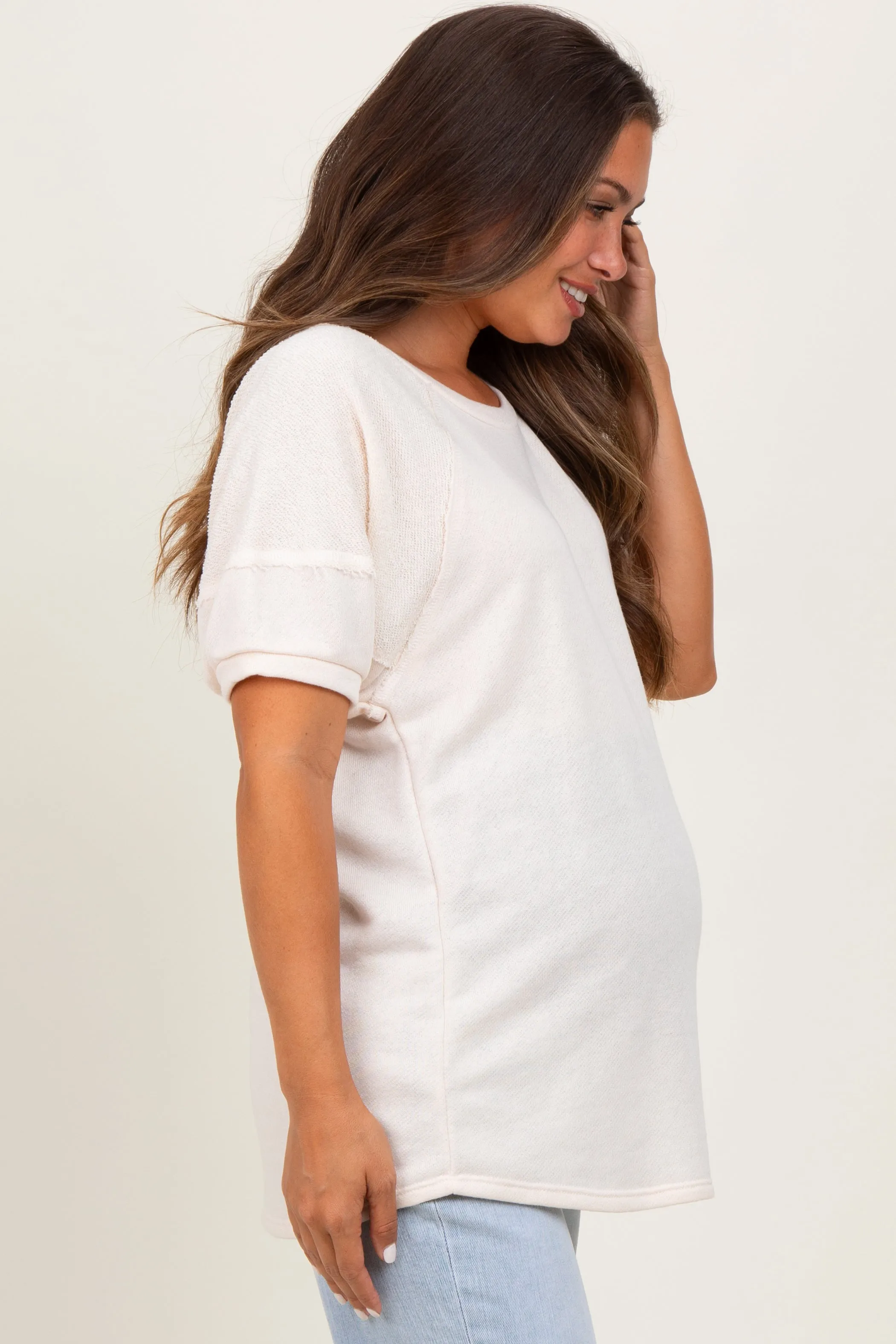 Cream Terry Contrast Maternity Short Sleeve Top sold by Pinkblush product image thumbnail 2