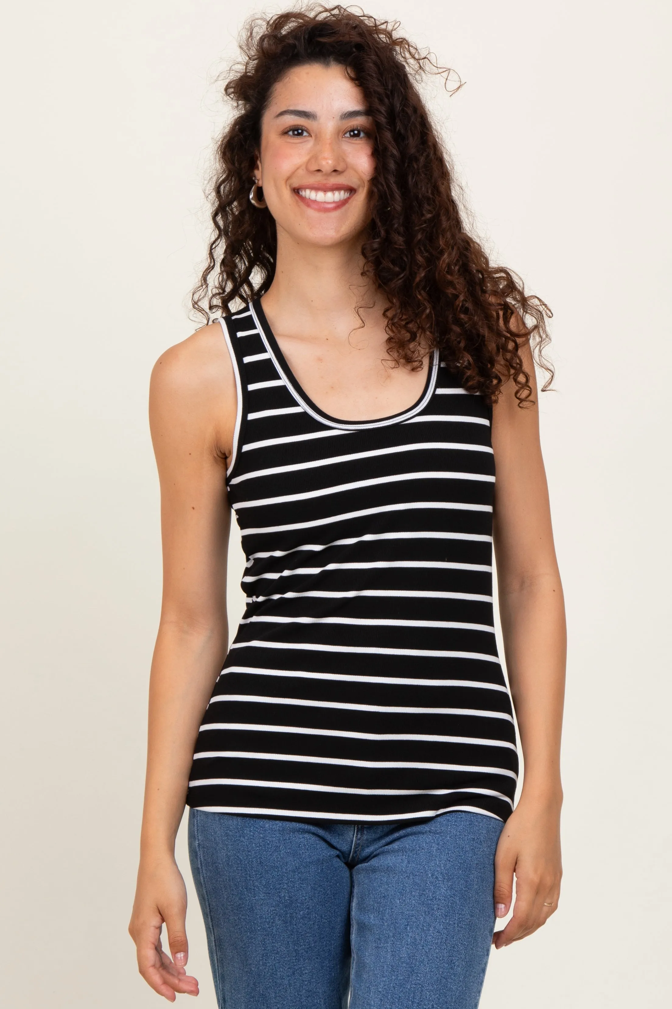 Black Striped Ribbed Fitted Tank Top sold by Pinkblush product image thumbnail 2