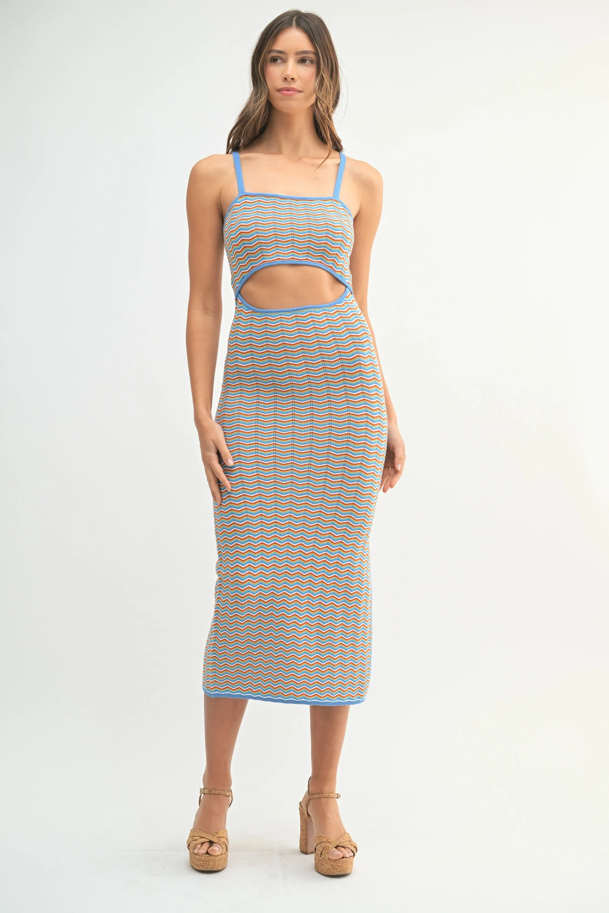 Aqua Chevron Knit Cutout Fitted Maternity Midi Dress sold by Pinkblush product image thumbnail 4