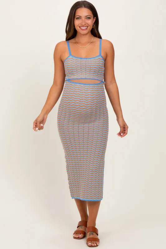 Aqua Chevron Knit Cutout Fitted Maternity Midi Dress sold by Pinkblush