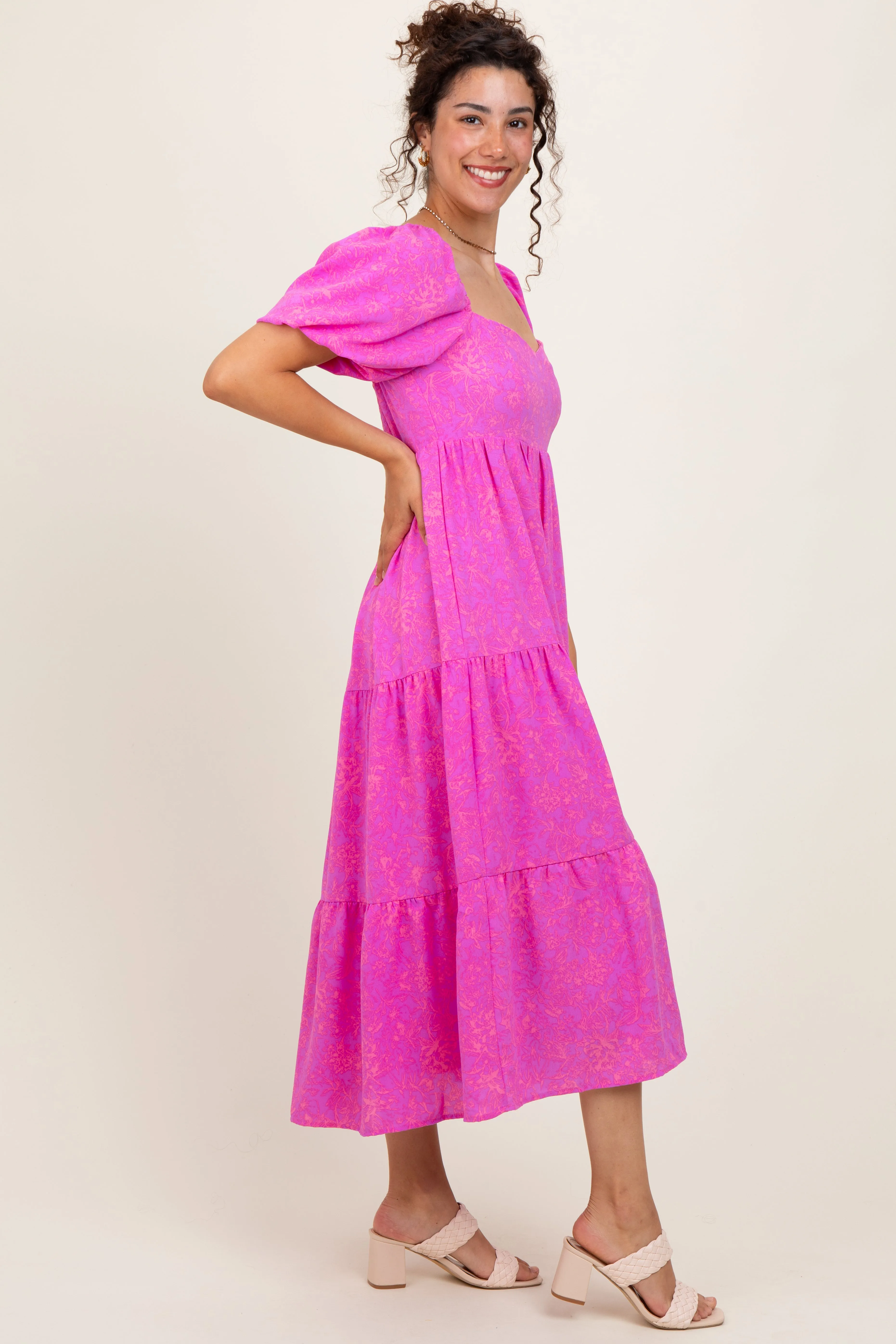 Pink Printed Puff Sleeve Tiered Midi Dress sold by Pinkblush product image thumbnail 3