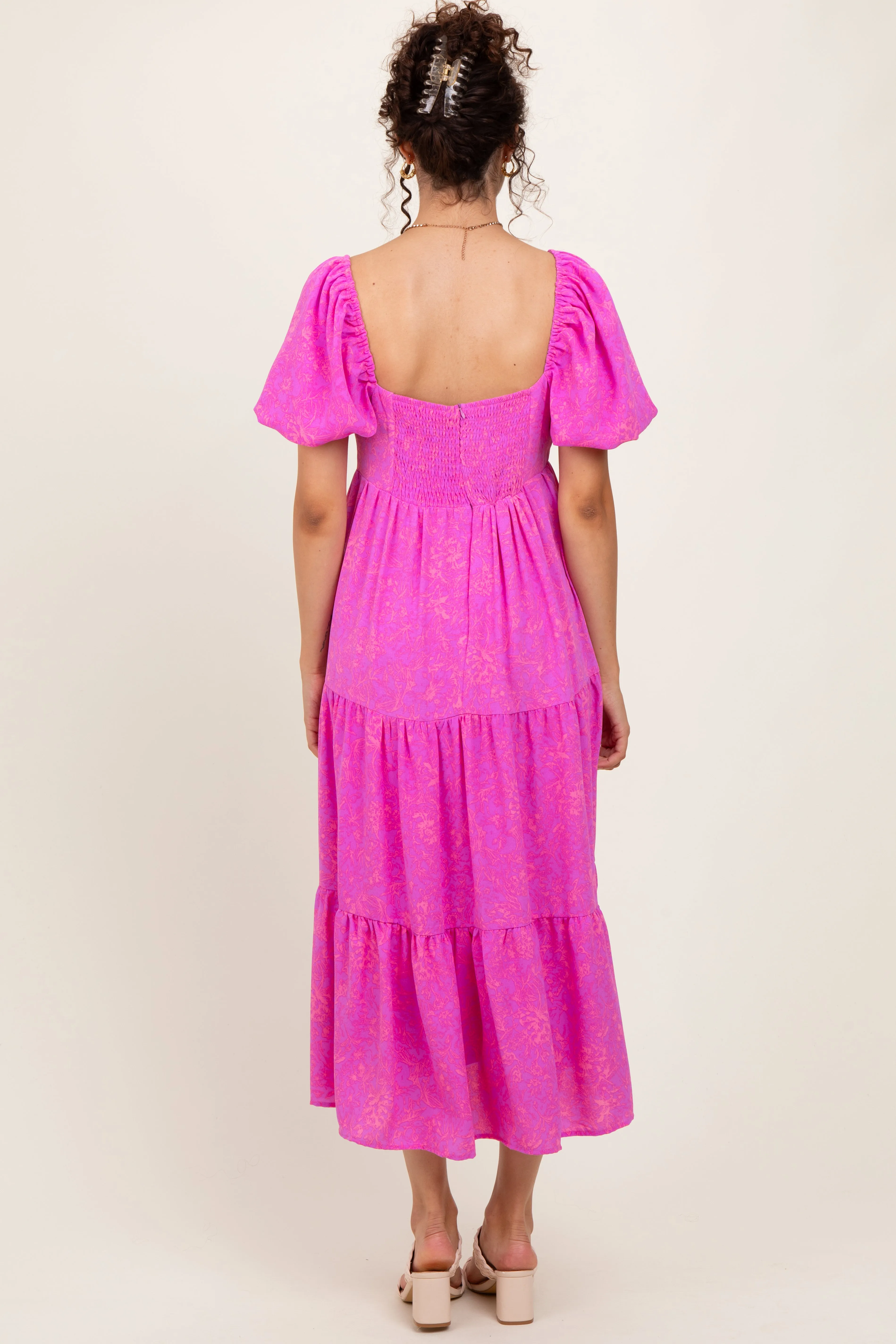 Pink Printed Puff Sleeve Tiered Midi Dress sold by Pinkblush product image thumbnail 4