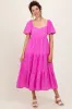 Pink Printed Puff Sleeve Tiered Midi Dress sold by Pinkblush