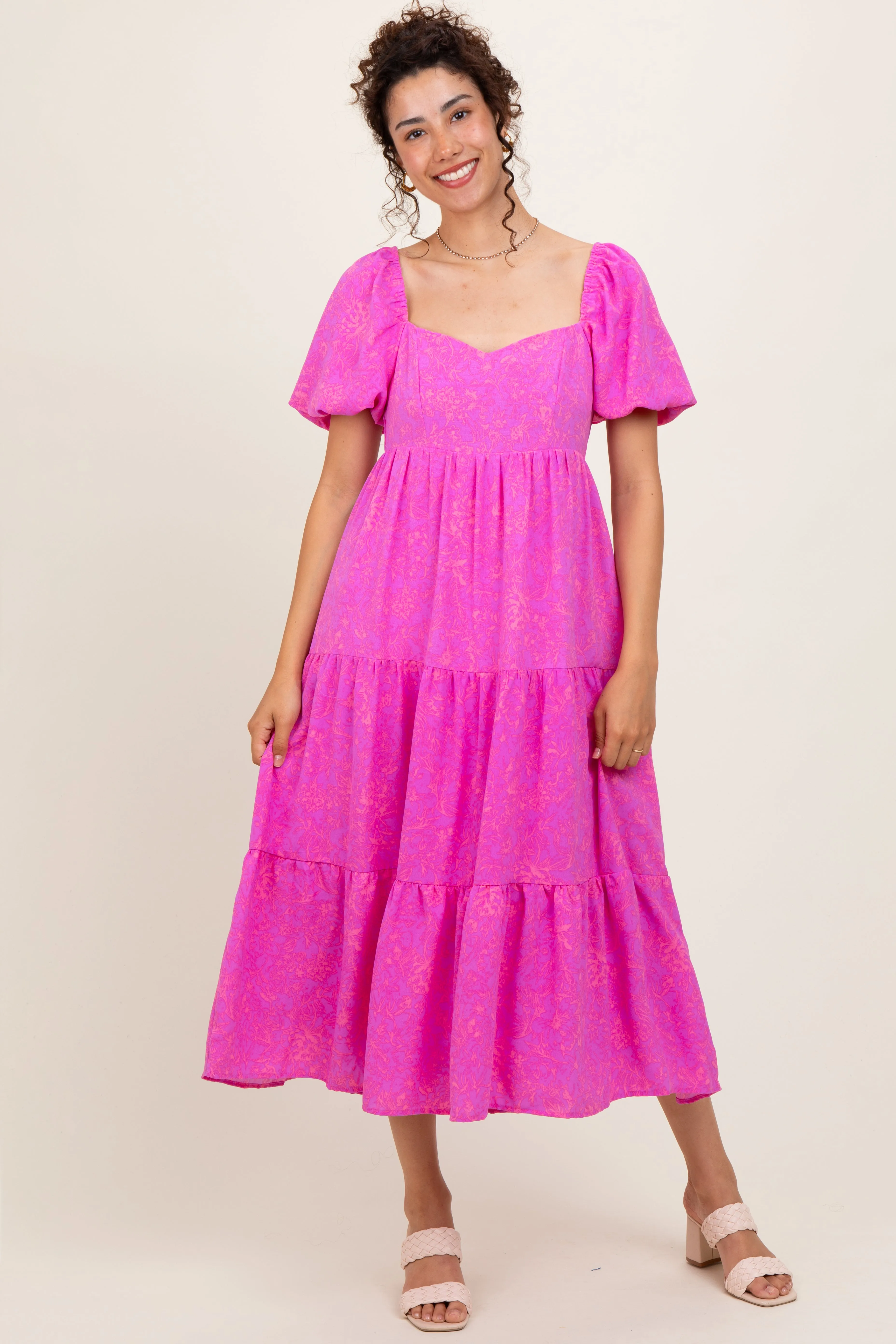 Pink Printed Puff Sleeve Tiered Midi Dress sold by Pinkblush product image thumbnail 2