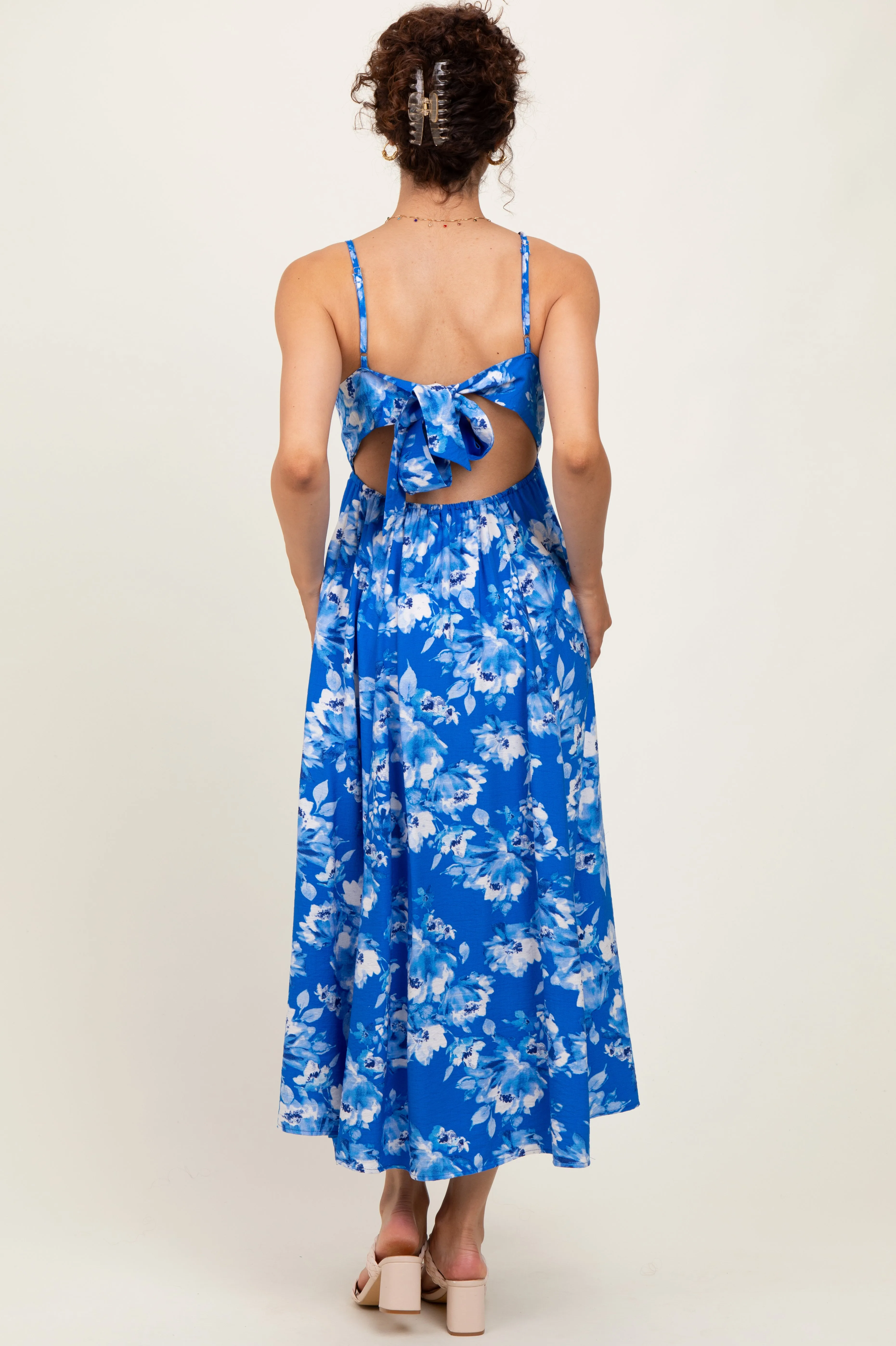 Royal Blue Floral Tie Back Cutout Midi Dress sold by Pinkblush product image thumbnail 3