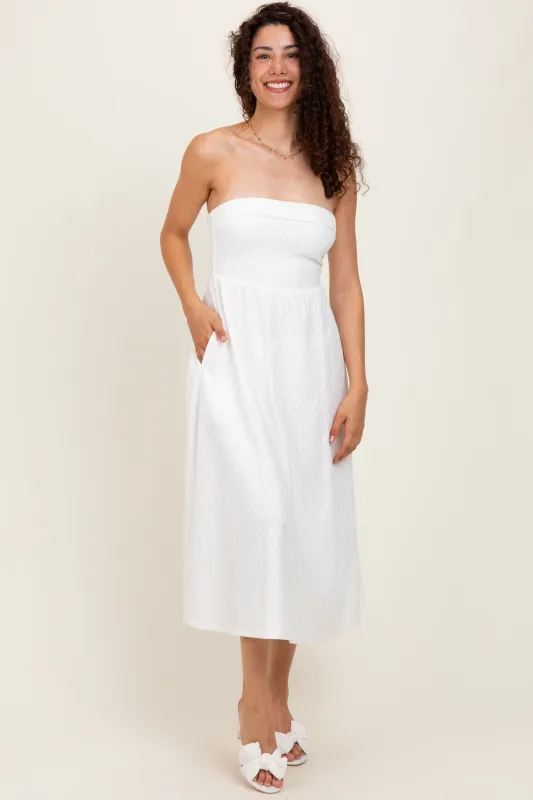 Ivory Lace Strapless Lace Up Back Midi Dress made by Pinkblush