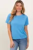 Blue Basic Round Neck Short Sleeve Maternity T-Shirt sold by Pinkblush
